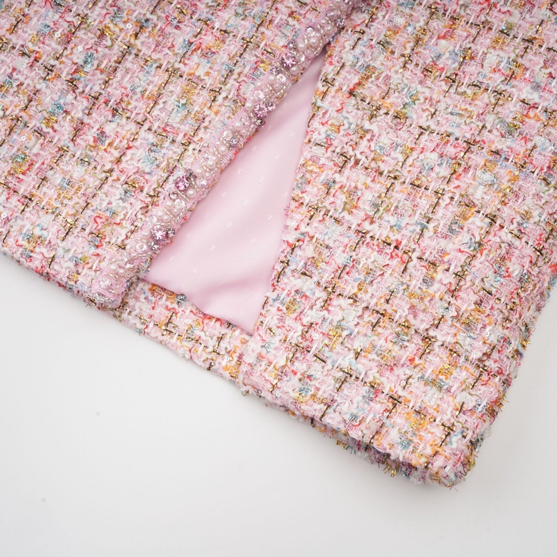 Ember - Pink Tweed Crystal Embellished Mini Dress