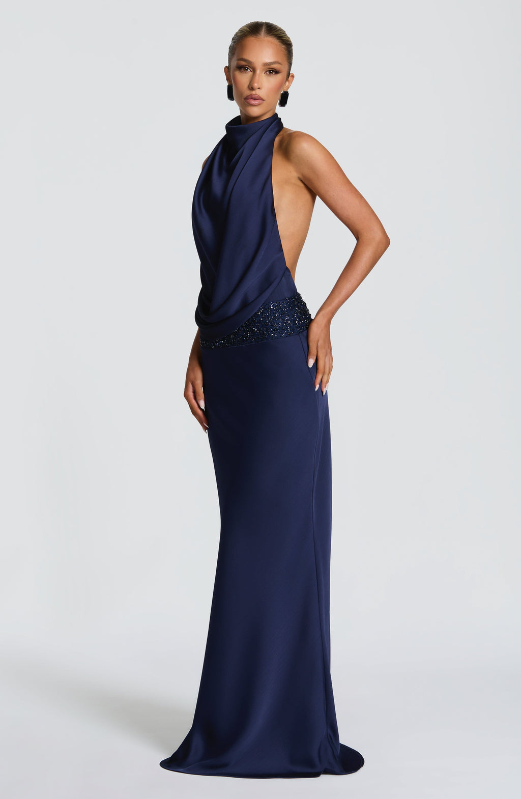 Armelle Satin Maxi Dress - Navy Blue