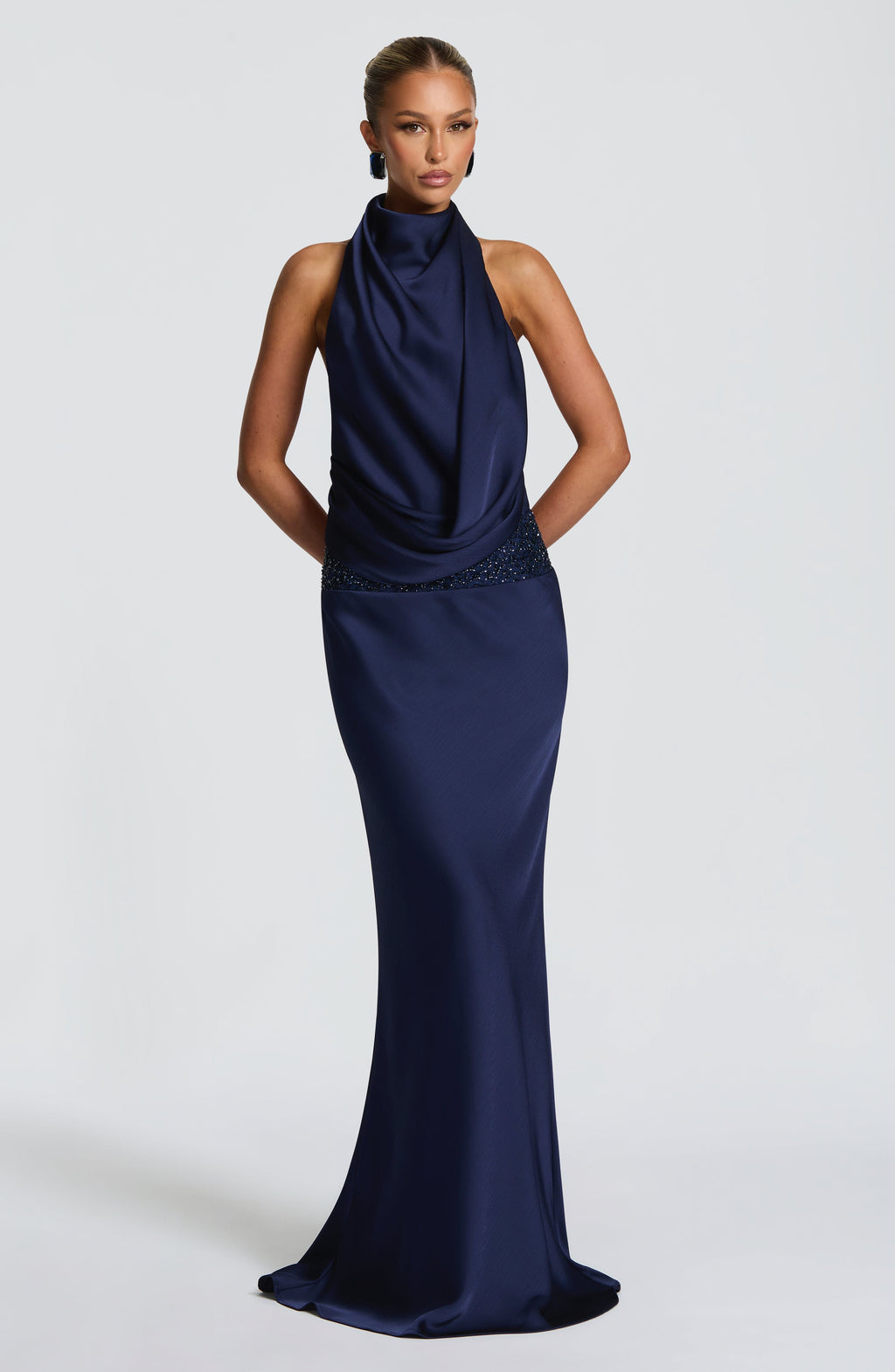 Armelle Satin Maxi Dress - Navy Blue