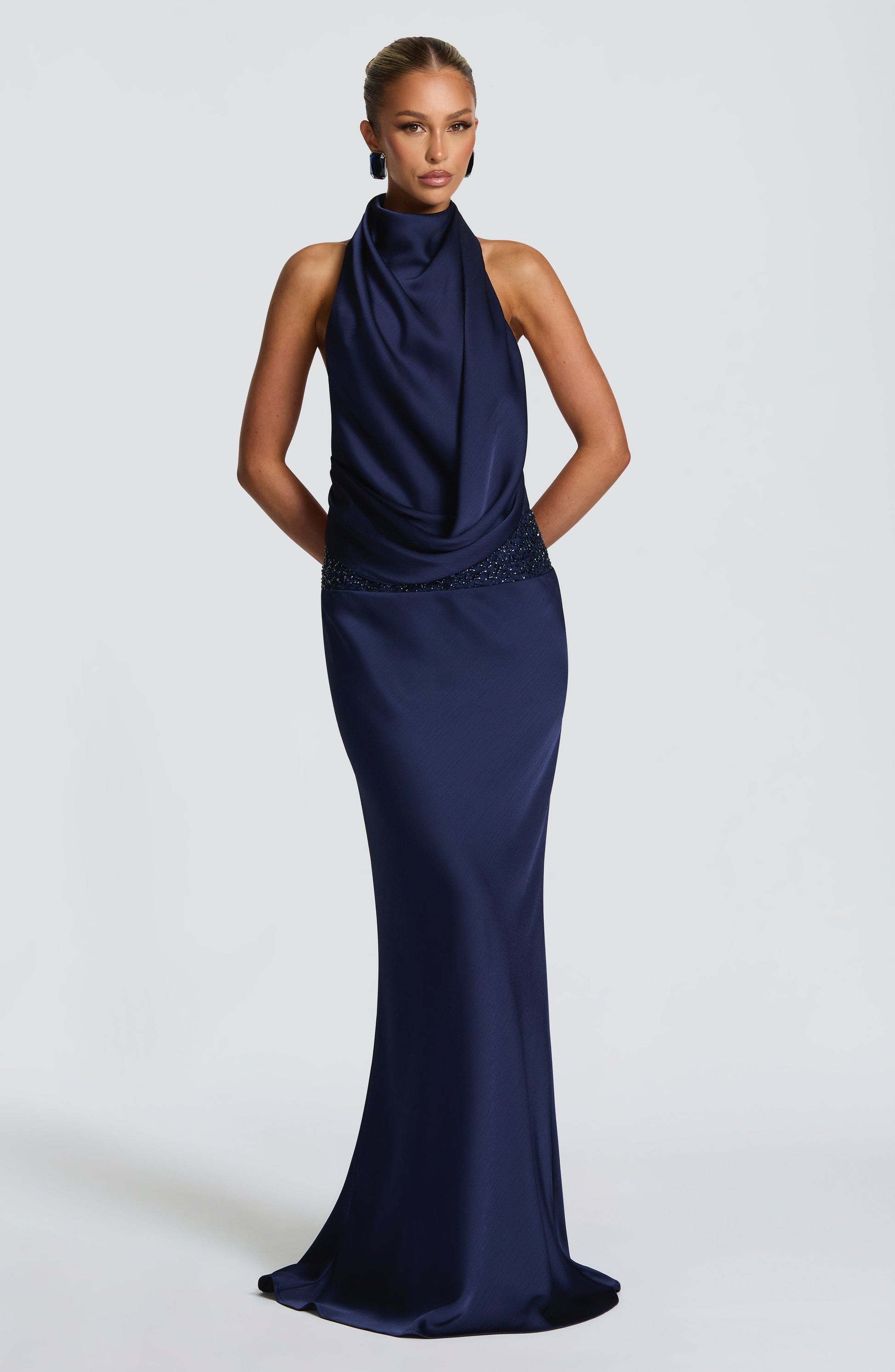 Armelle Satin Maxi Dress - Navy Blue