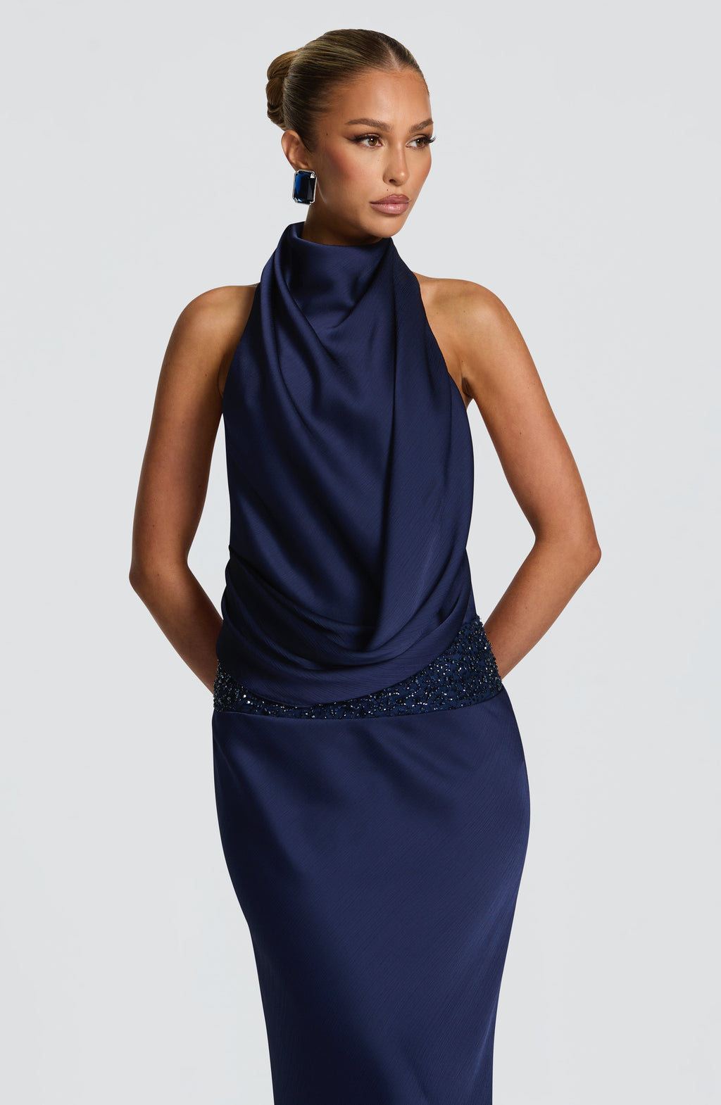 Armelle Satin Maxi Dress - Navy Blue