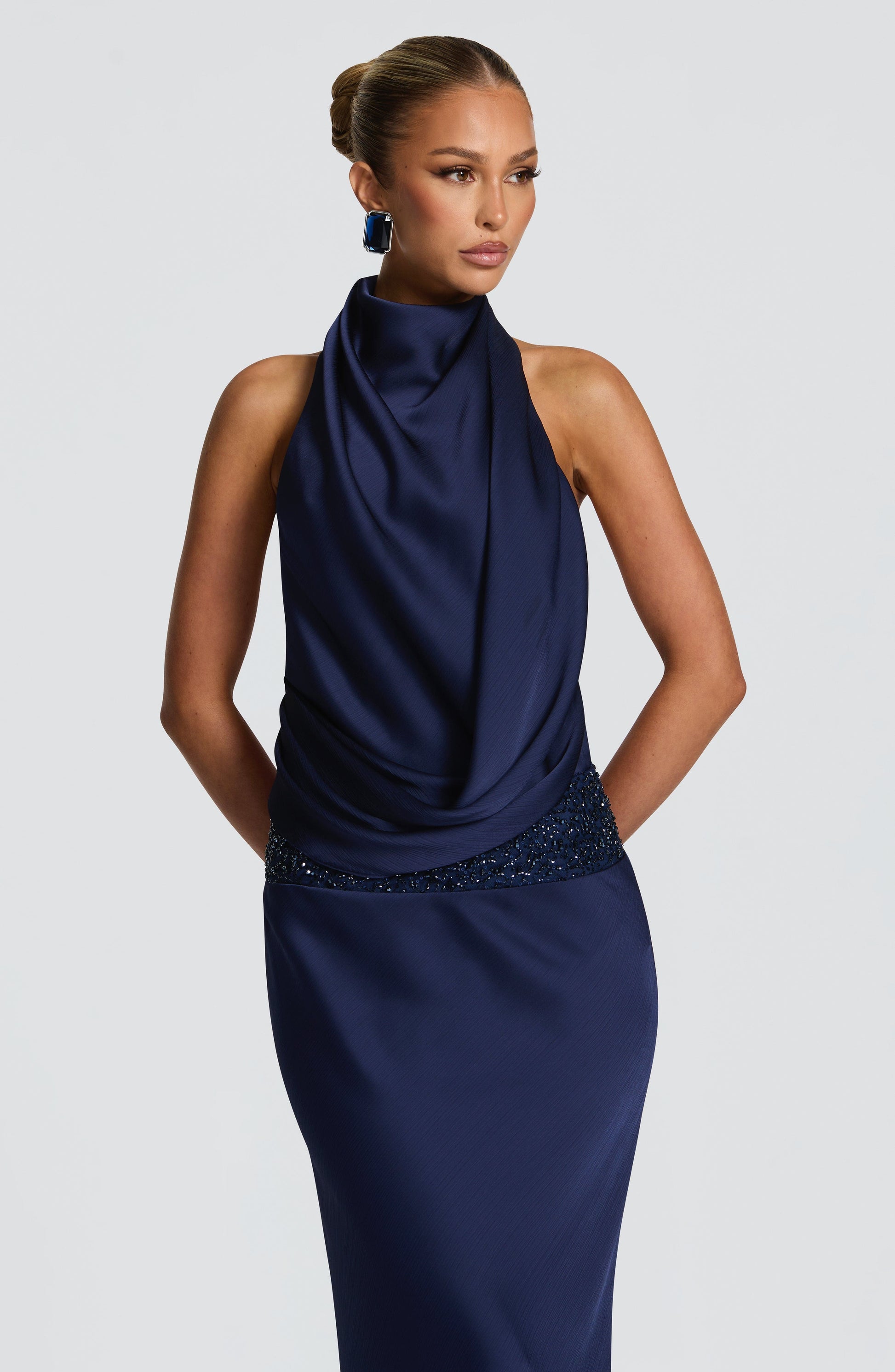 Armelle Satin Maxi Dress - Navy Blue