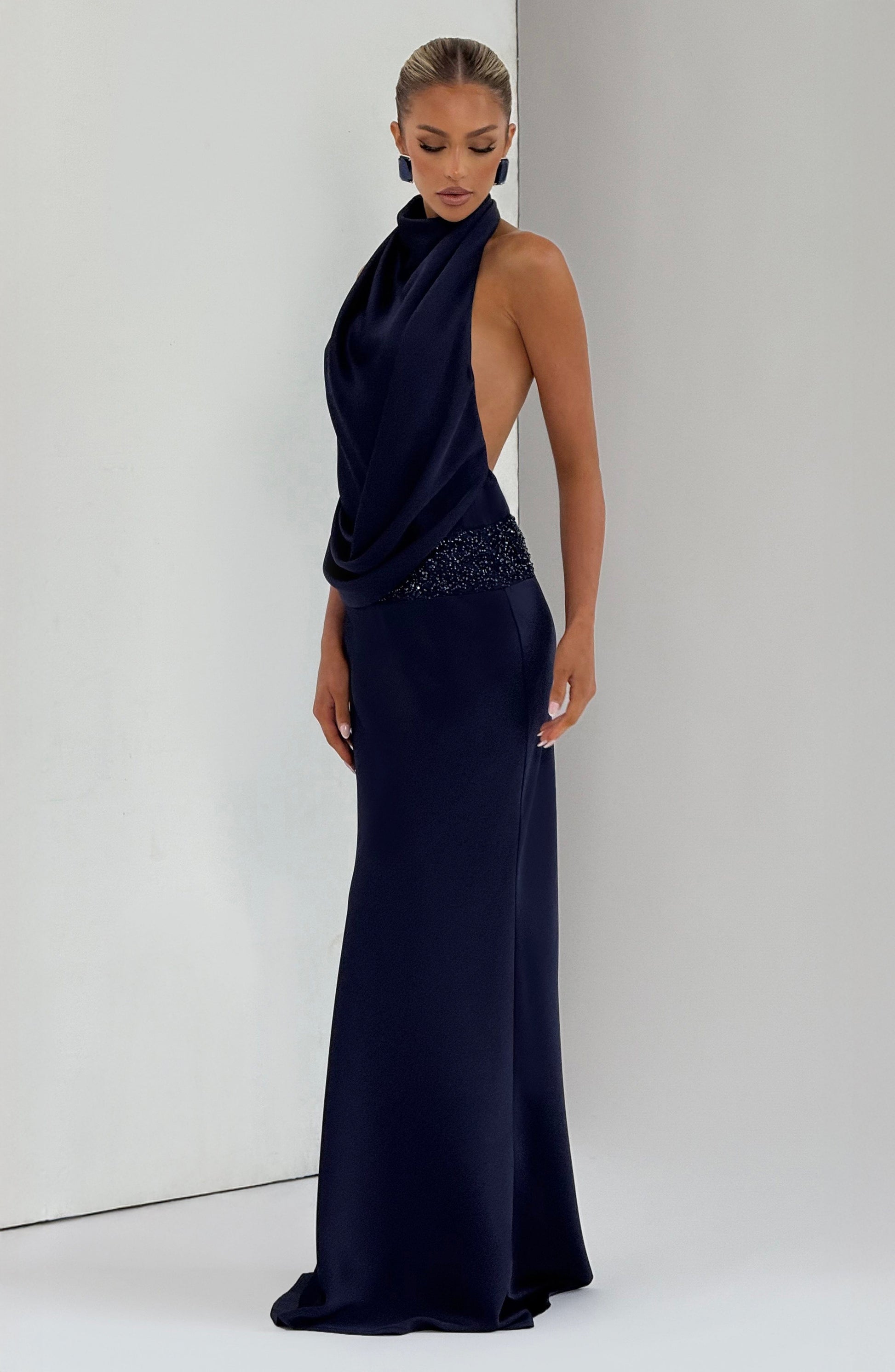 Armelle Satin Maxi Dress - Navy Blue