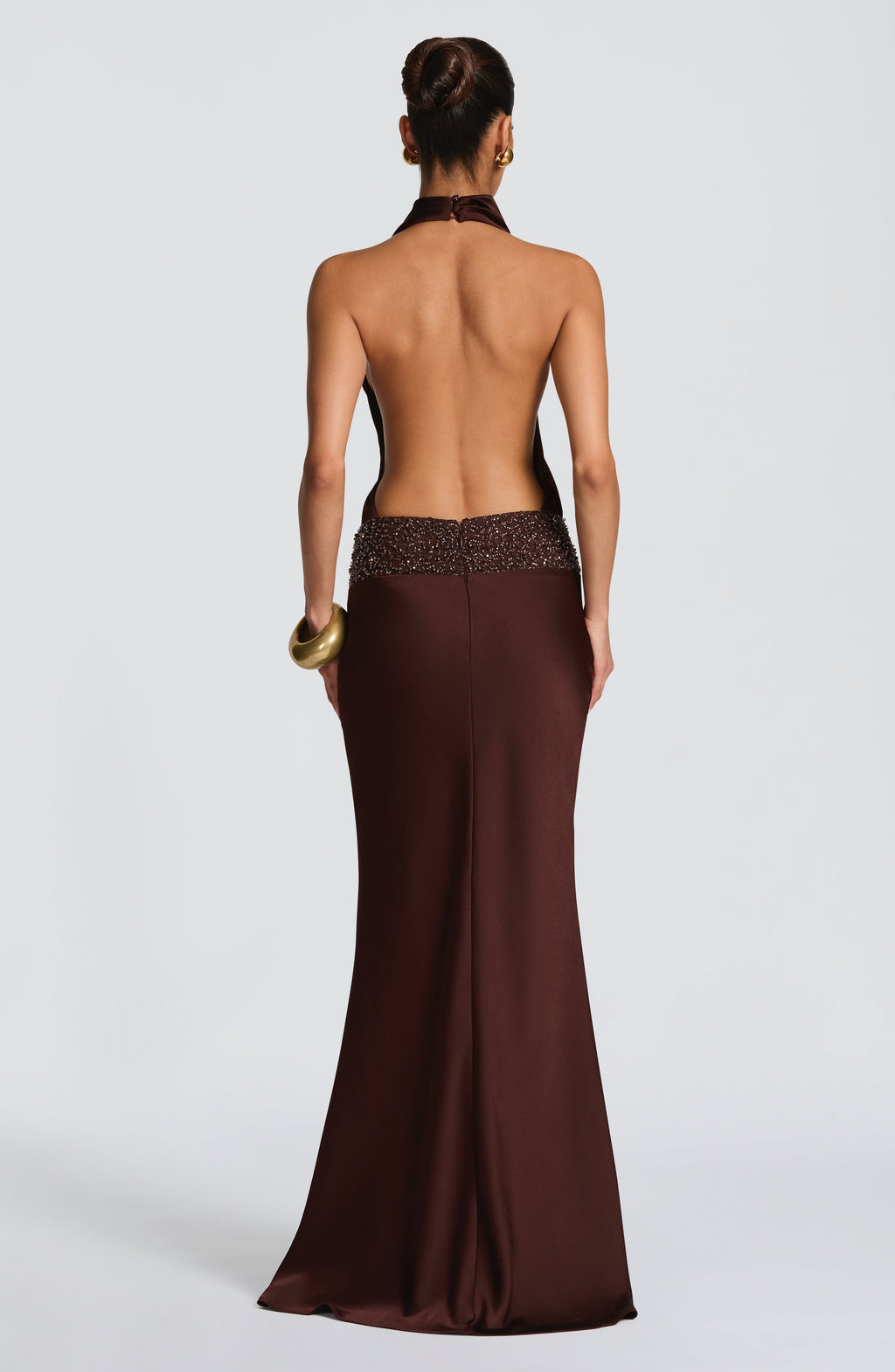 Armelle Satin Maxi Dress - Plum Brown