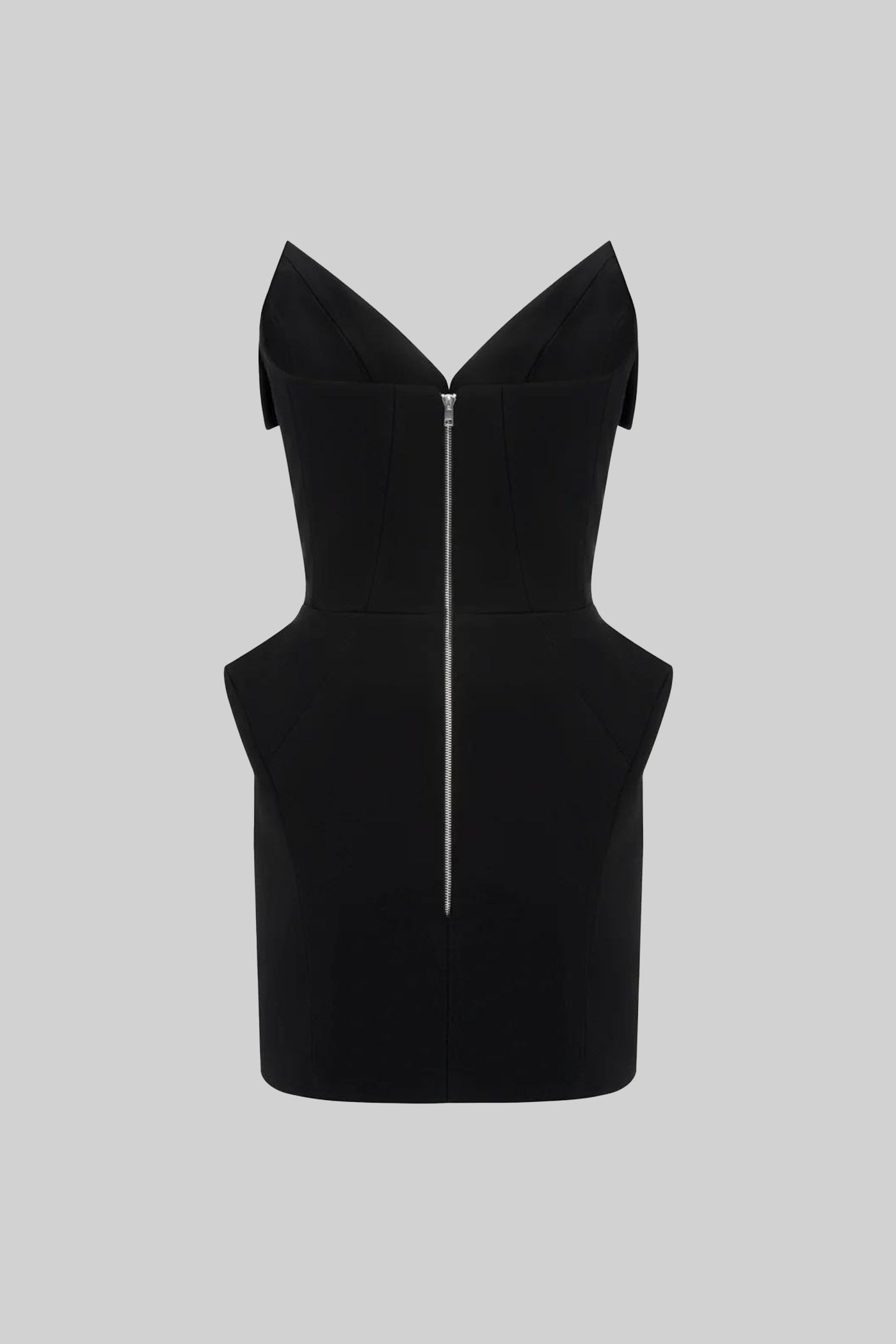 Structured Corset Mini Dress With Folded Neckline – Black