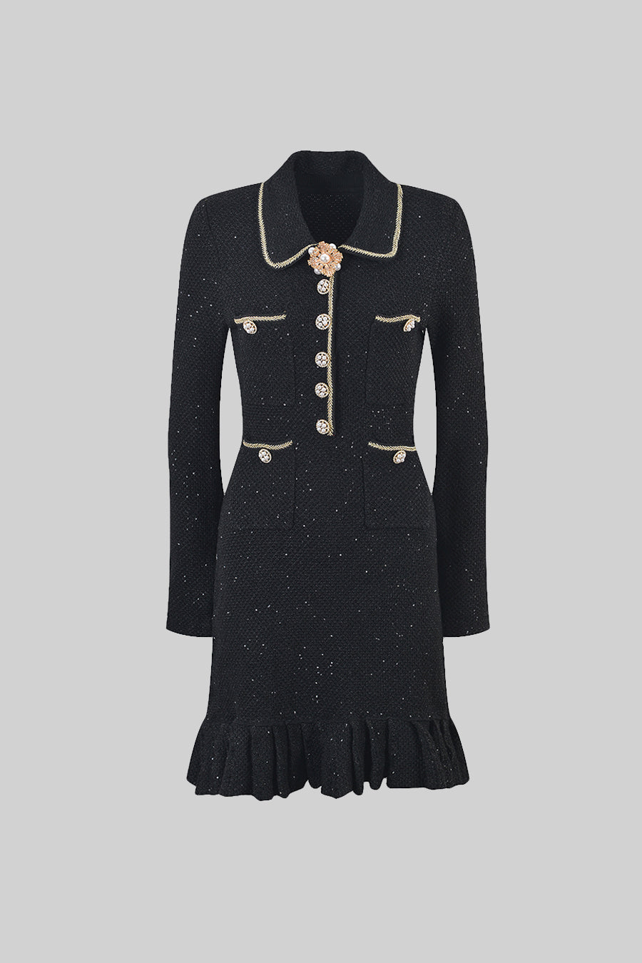 Knit Textured Mini Dress - Black