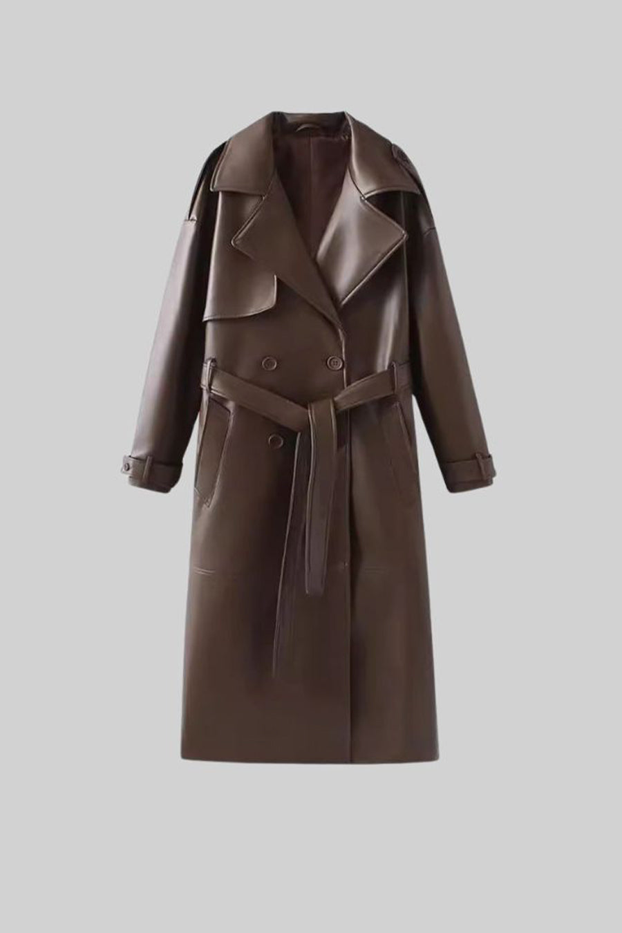 Soleil - Vegan Leather Trench Coat - Brown