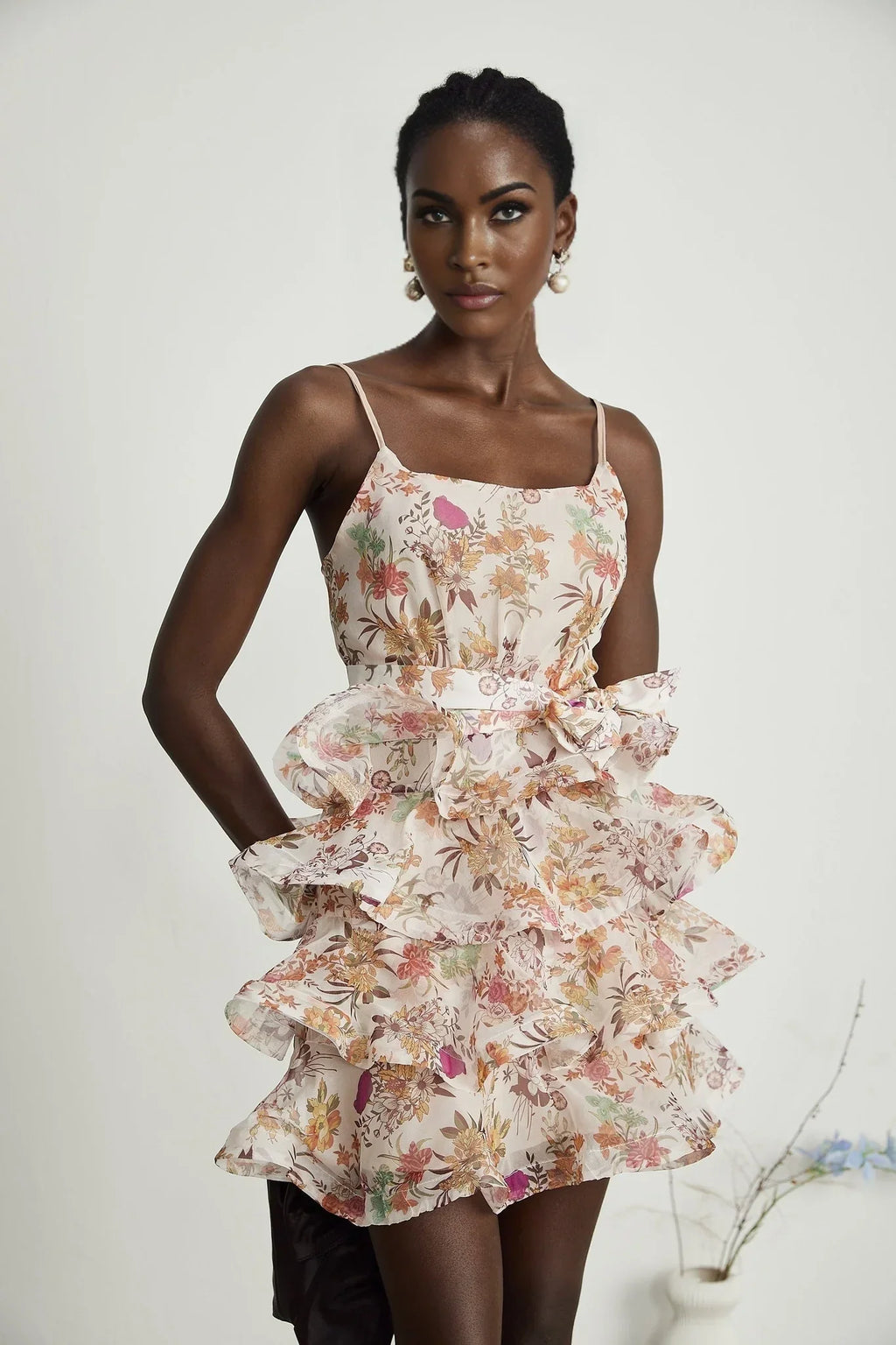 Kyla - Pink Floral Ruffle Mini Dress