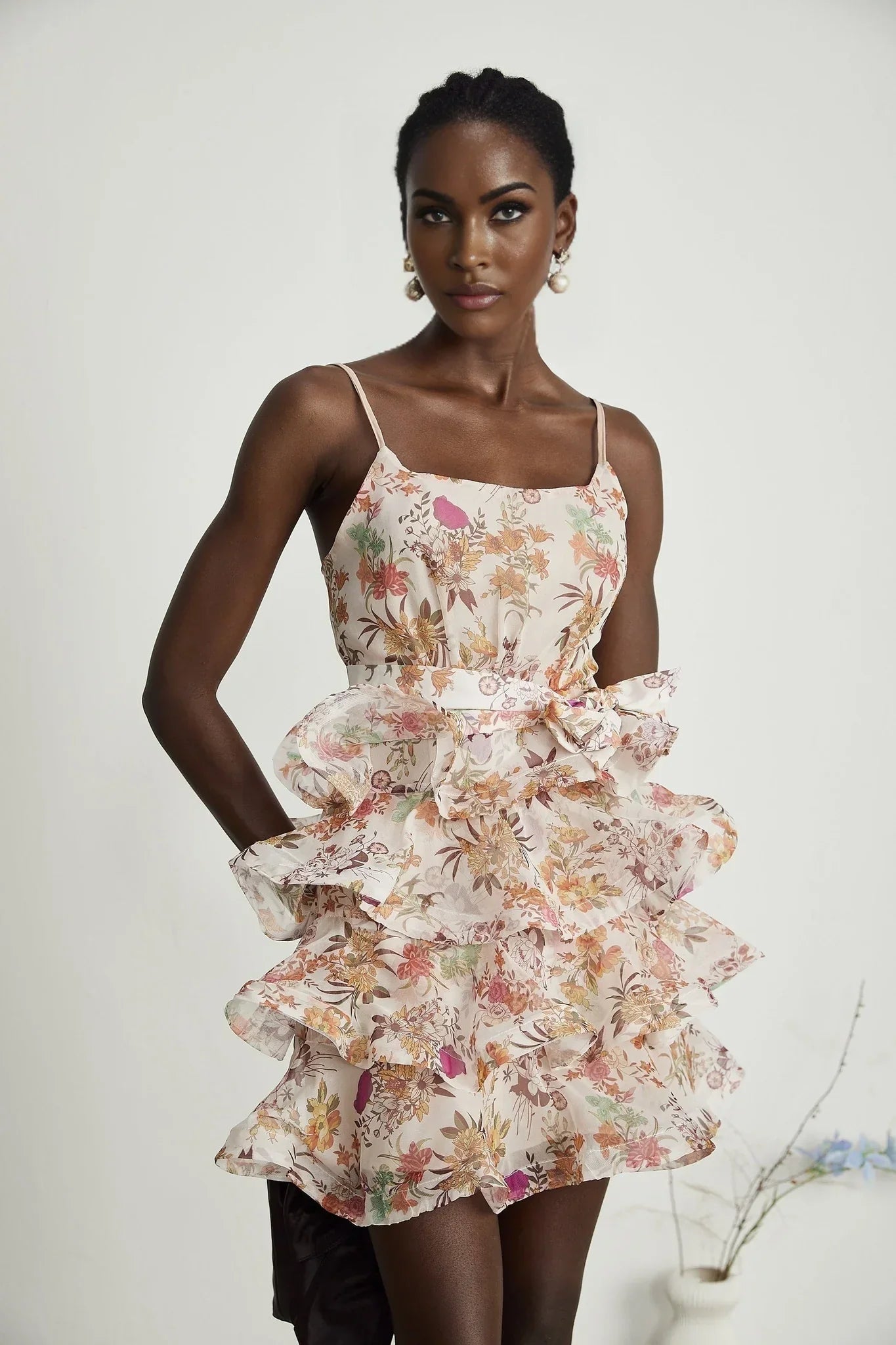 Kyla - Pink Floral Ruffle Mini Dress