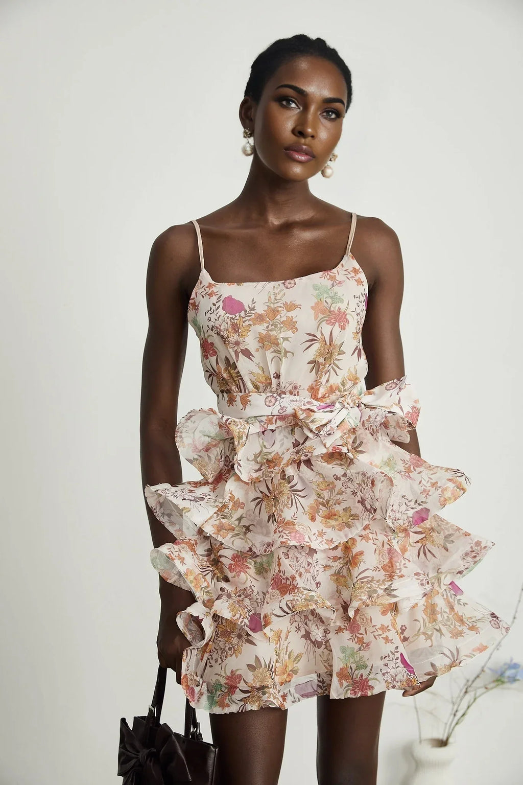 Kyla - Pink Floral Ruffle Mini Dress