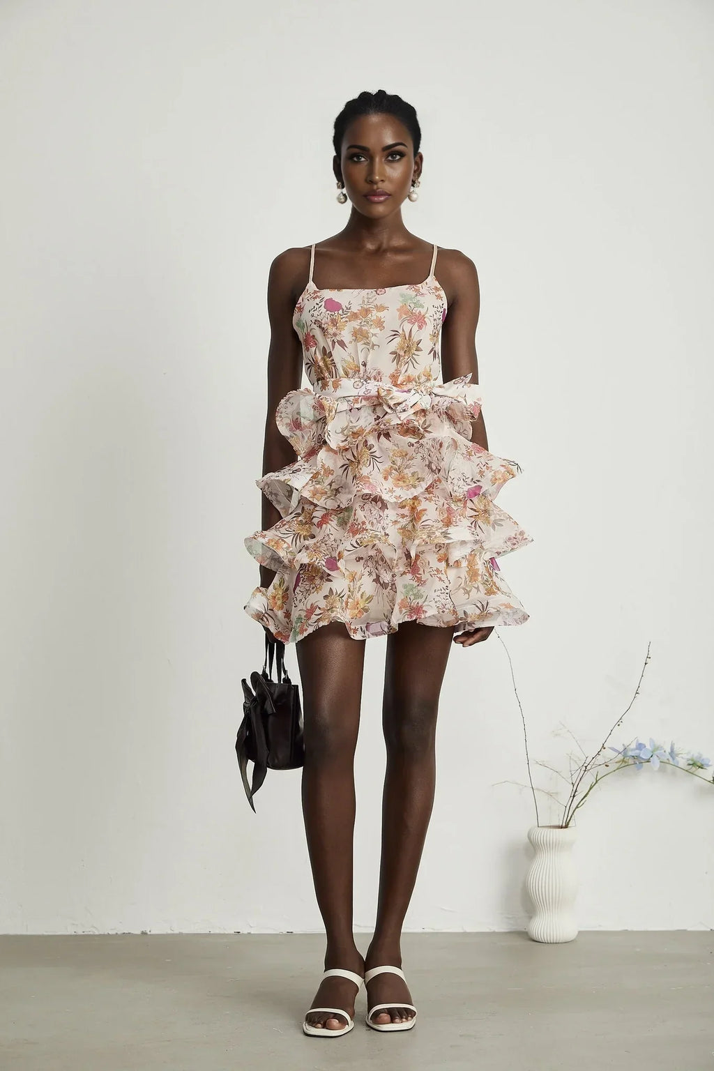 Kyla - Pink Floral Ruffle Mini Dress