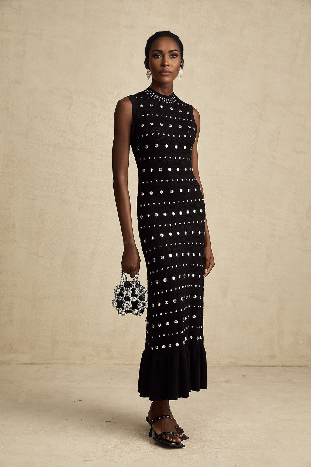 Cinzietta - Crochet Knit Embellished Maxi Dress