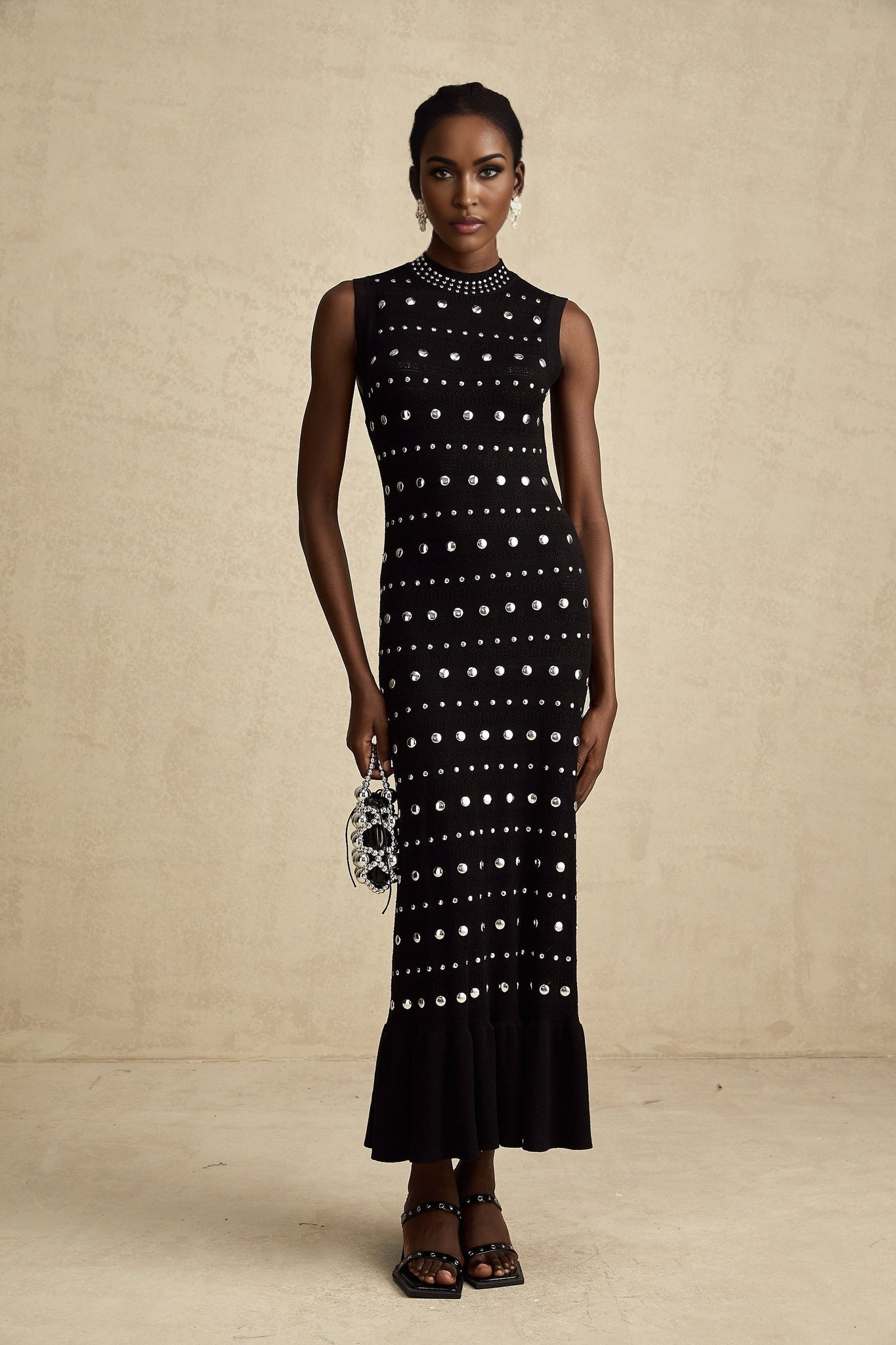 Cinzietta - Crochet Knit Embellished Maxi Dress