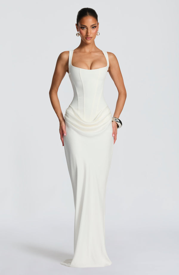 Paulette Brown Ruched Maxi Dress