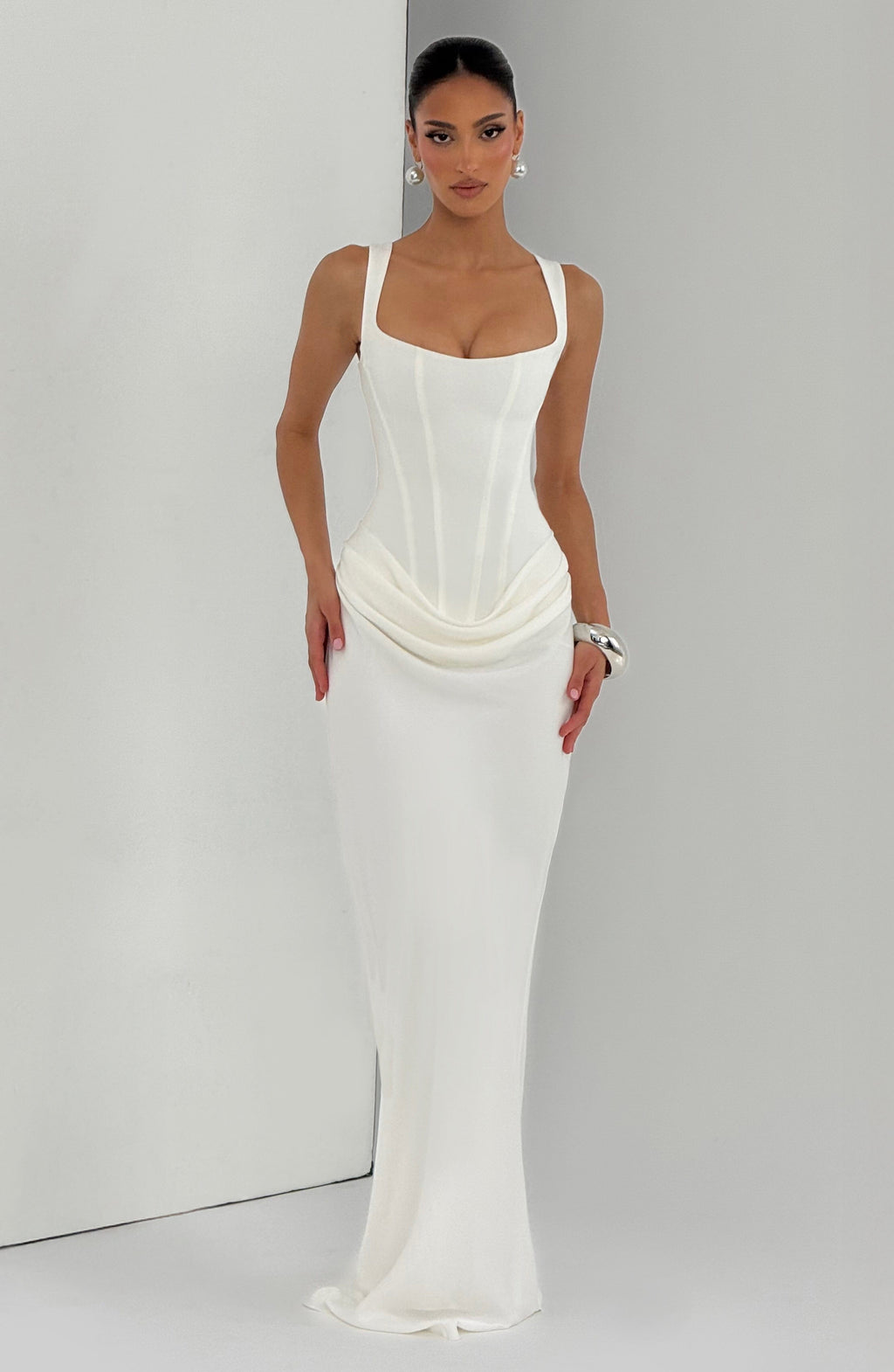 Paulette Brown Ruched Maxi Dress