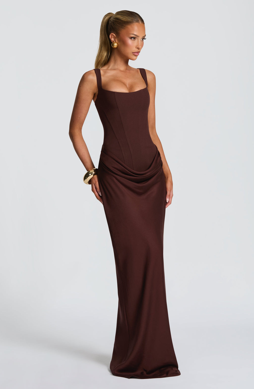Paulette Sculpted Bodycon Maxi Dress with Lace-Up Back