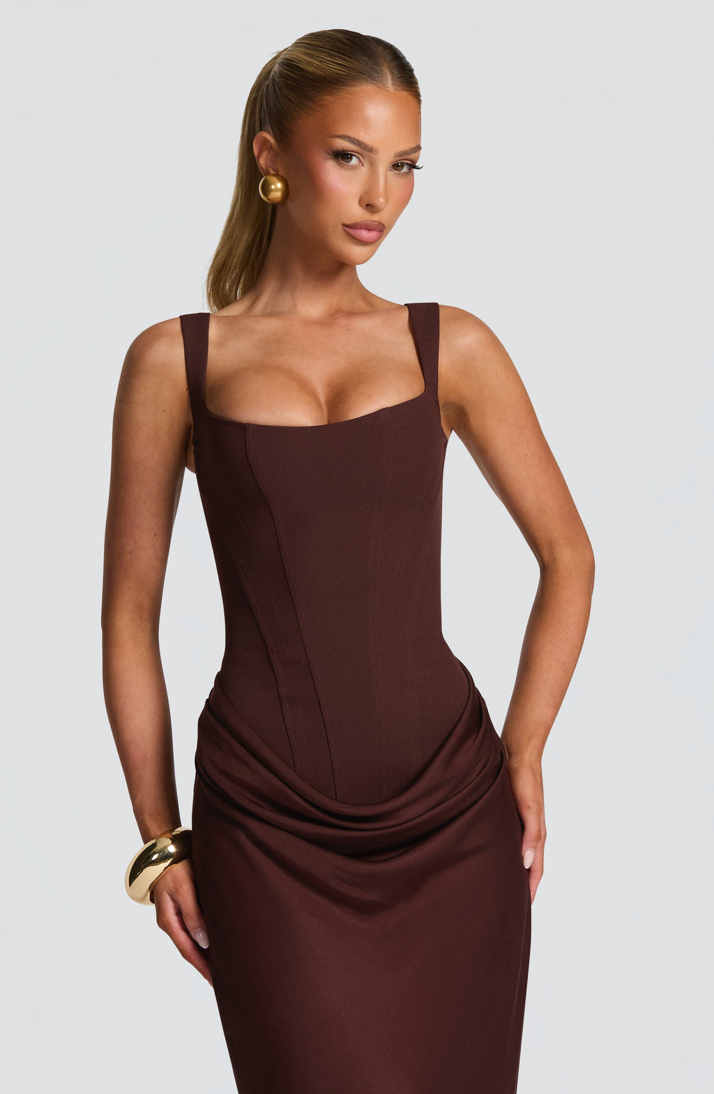 Paulette Sculpted Bodycon Maxi Dress with Lace-Up Back