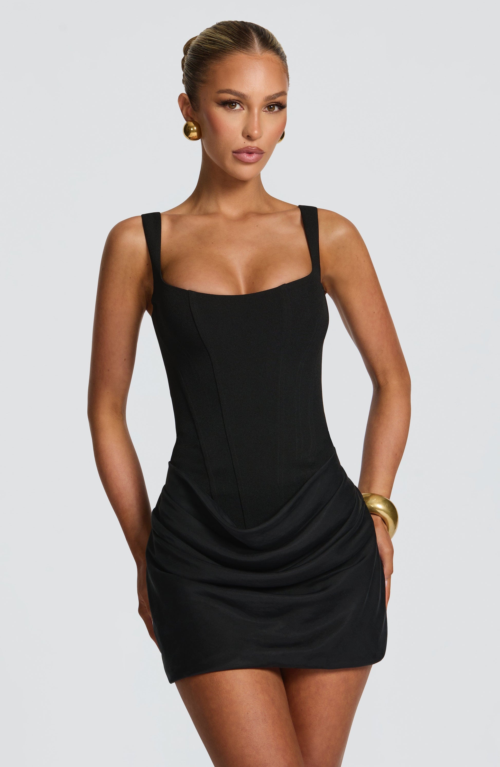 Paulette Brown Ruched Bodycon Mini Dress