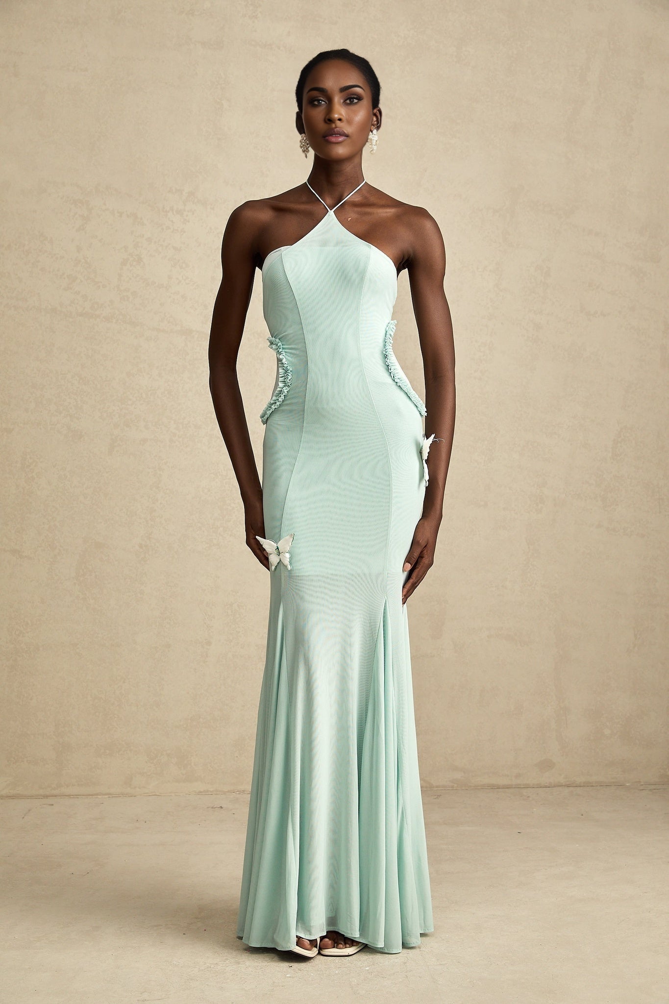 Daniela - Butterfly Ruffle Detail Maxi Dress