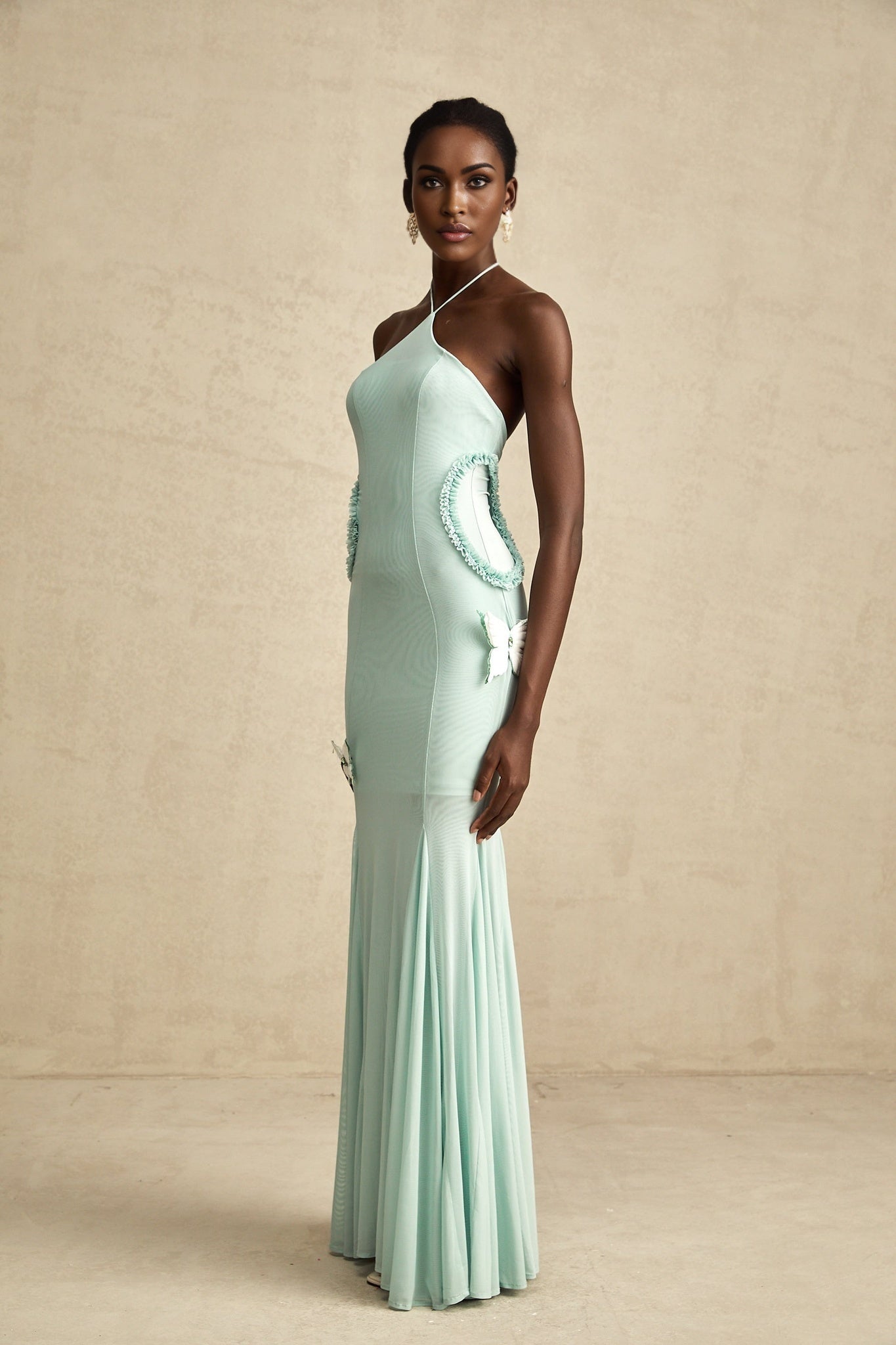 Daniela - Butterfly Ruffle Detail Maxi Dress