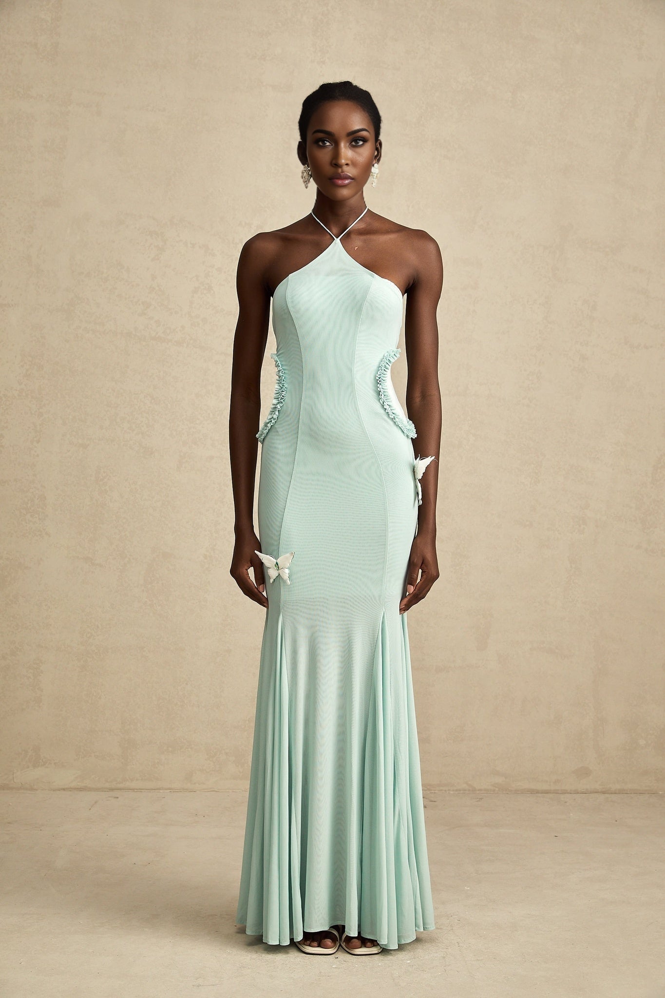 Daniela - Butterfly Ruffle Detail Maxi Dress