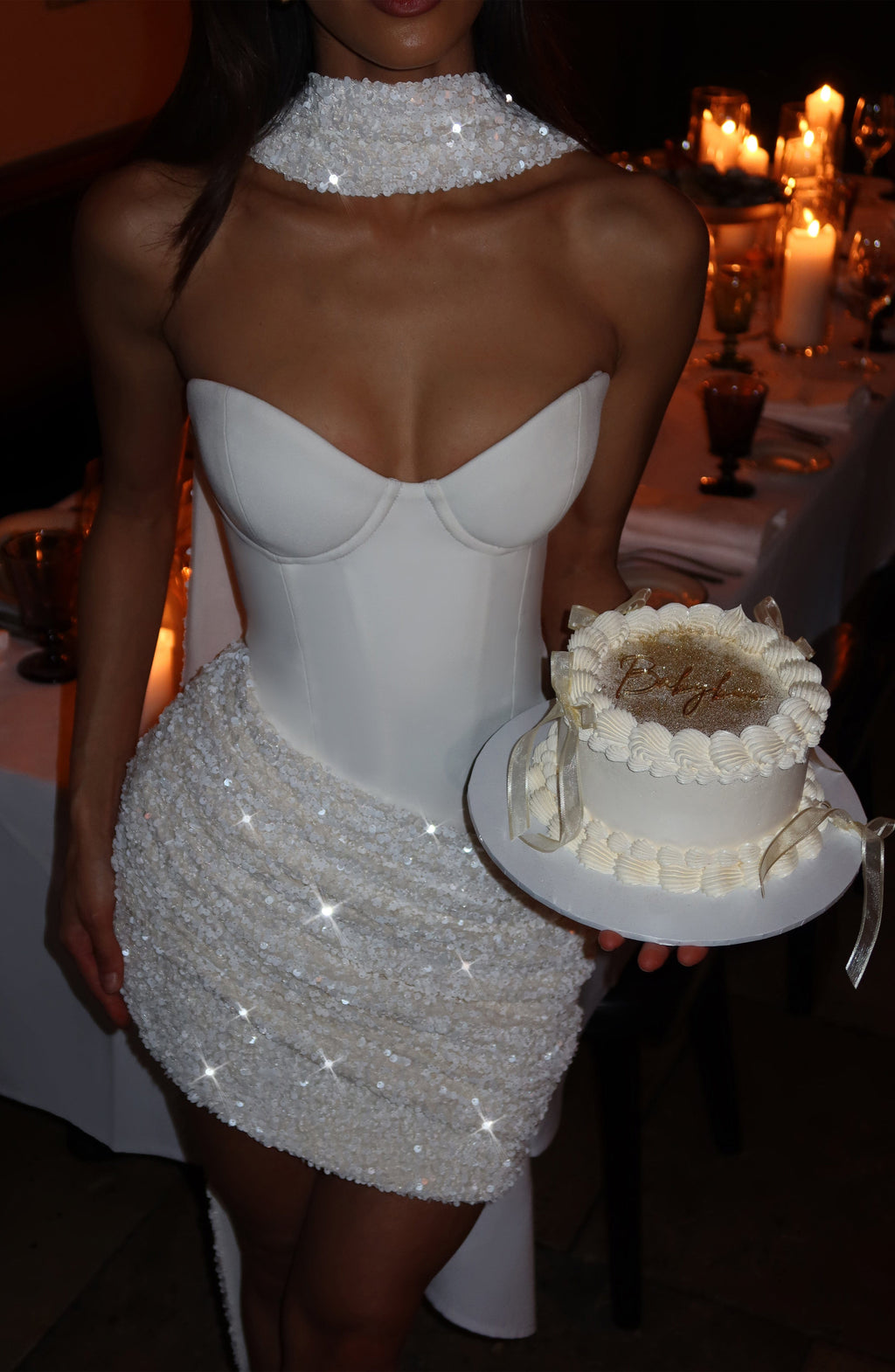 Sequin Embellished Velvet Mini Dress with Cupped Neckline