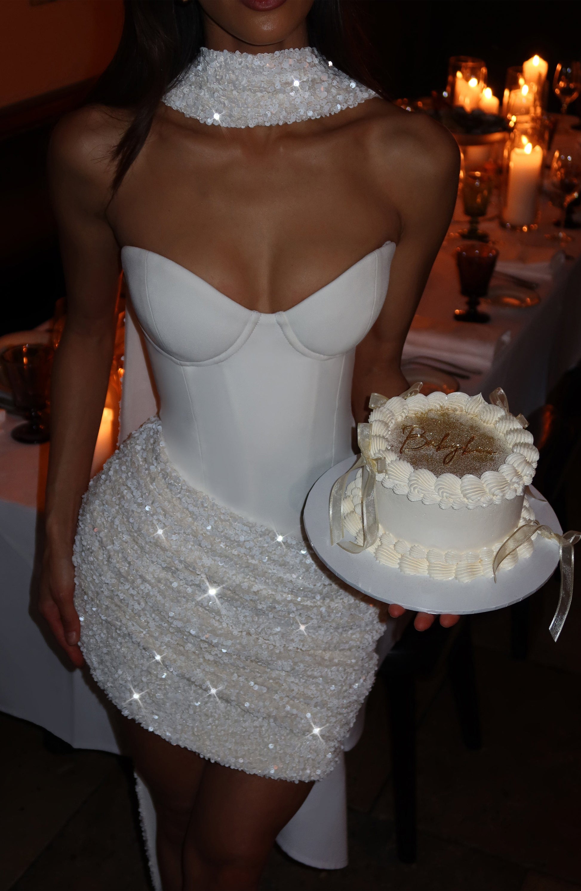 Sequin Embellished Velvet Mini Dress with Cupped Neckline