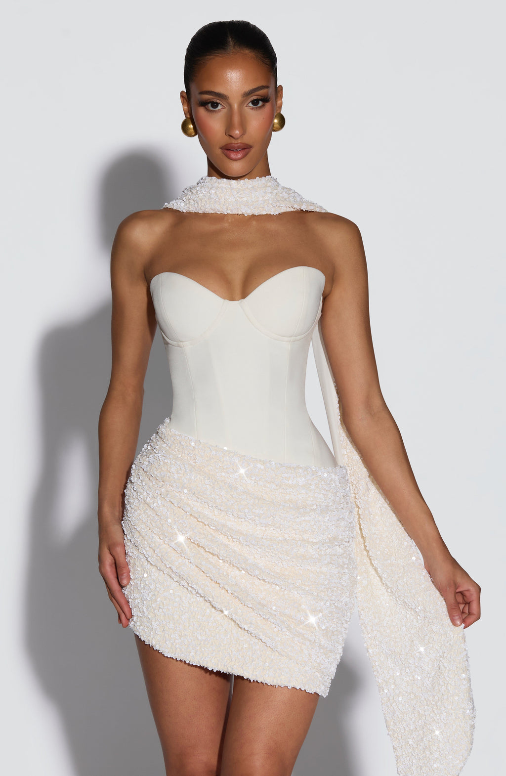 Sequin Embellished Velvet Mini Dress with Cupped Neckline