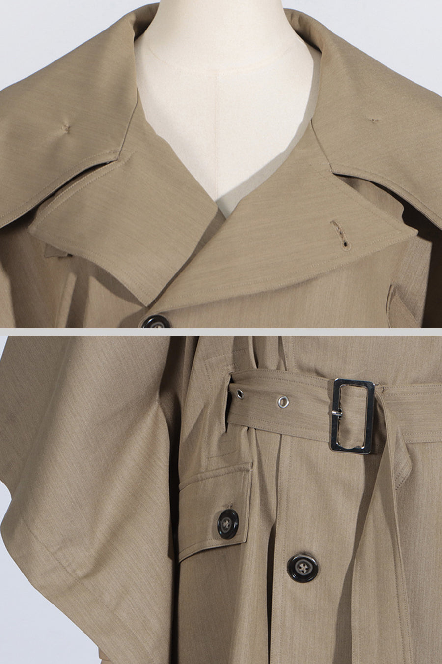 Oakley - Trench Coat With Cape-Like Sleeve Construction - Khaki