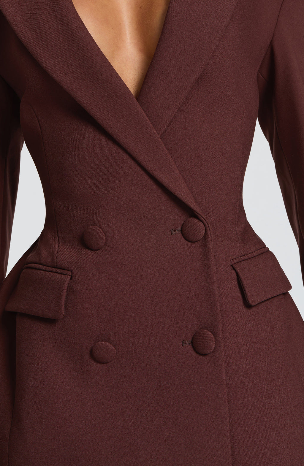 Tailored Double-Breasted Mini Dress - Plum Brown