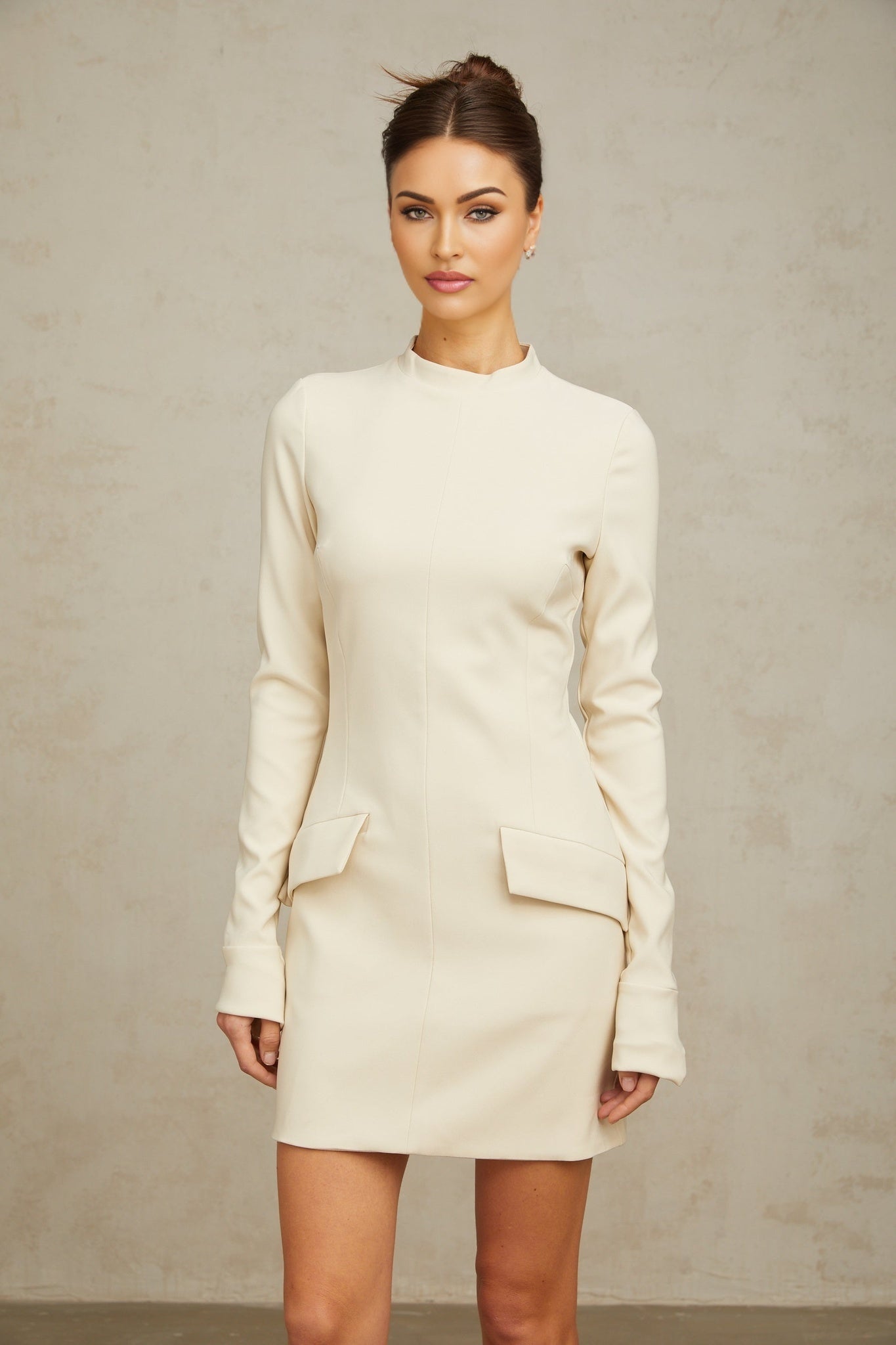 Erika - Long Sleeve White Cream Mini Dress