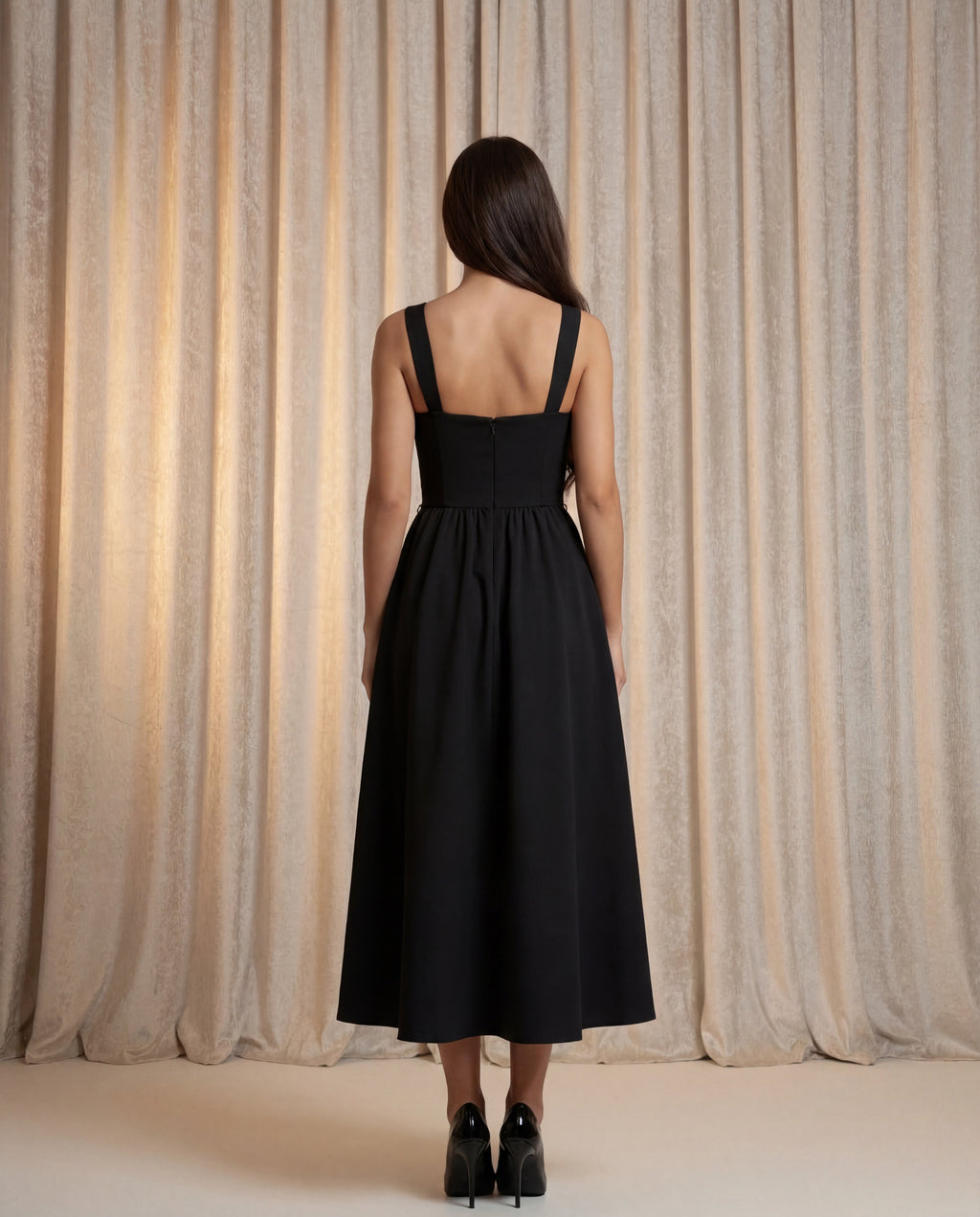 The Icon Crystal Embellished Neckline Black Midi Dress