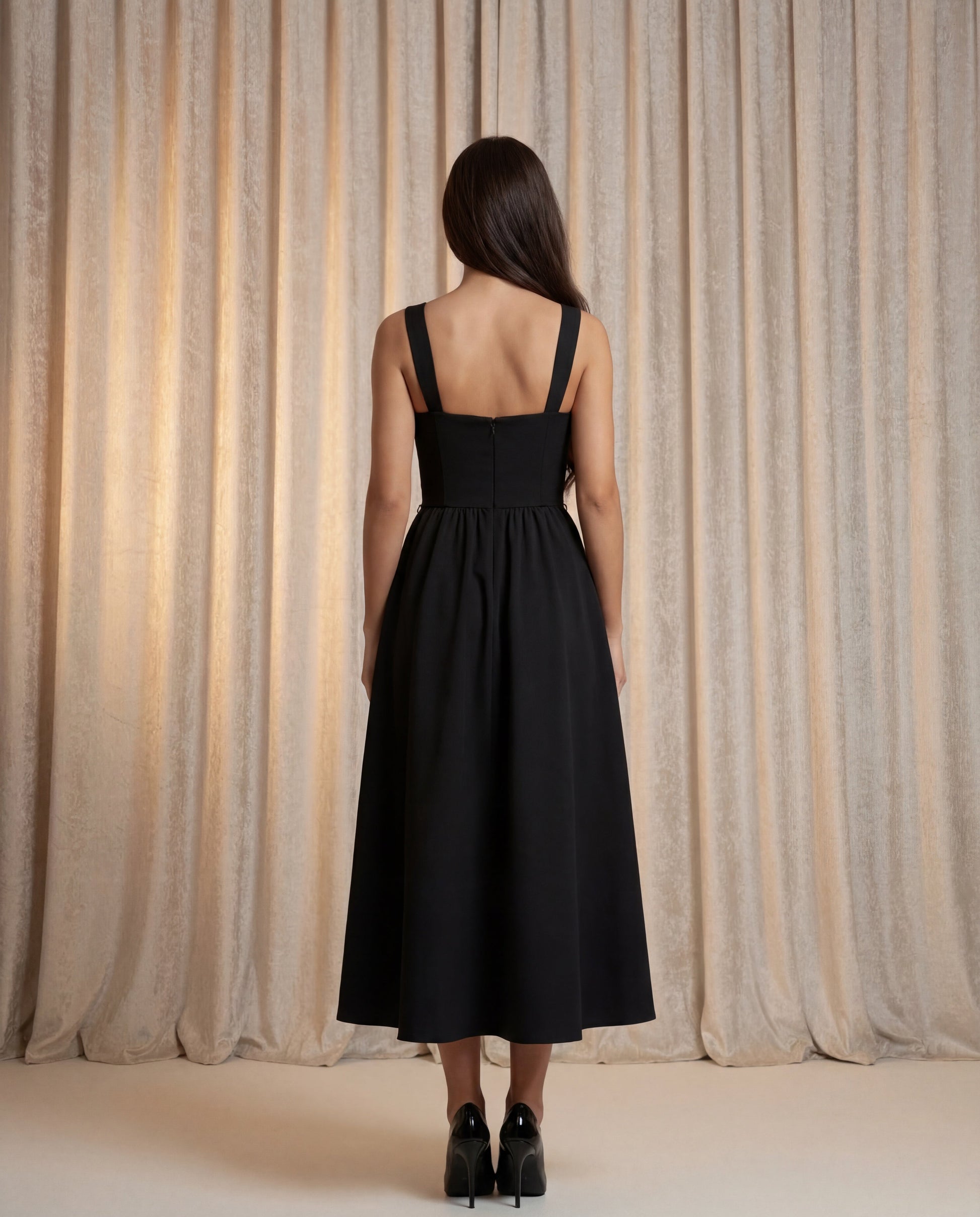 The Icon Crystal Embellished Neckline Black Midi Dress