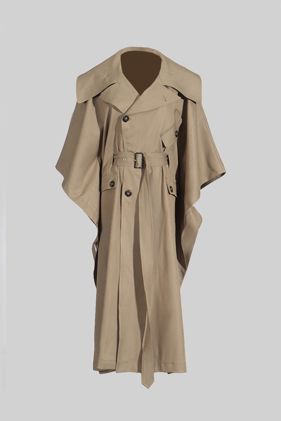 Oakley - Trench Coat With Cape-Like Sleeve Construction - Khaki