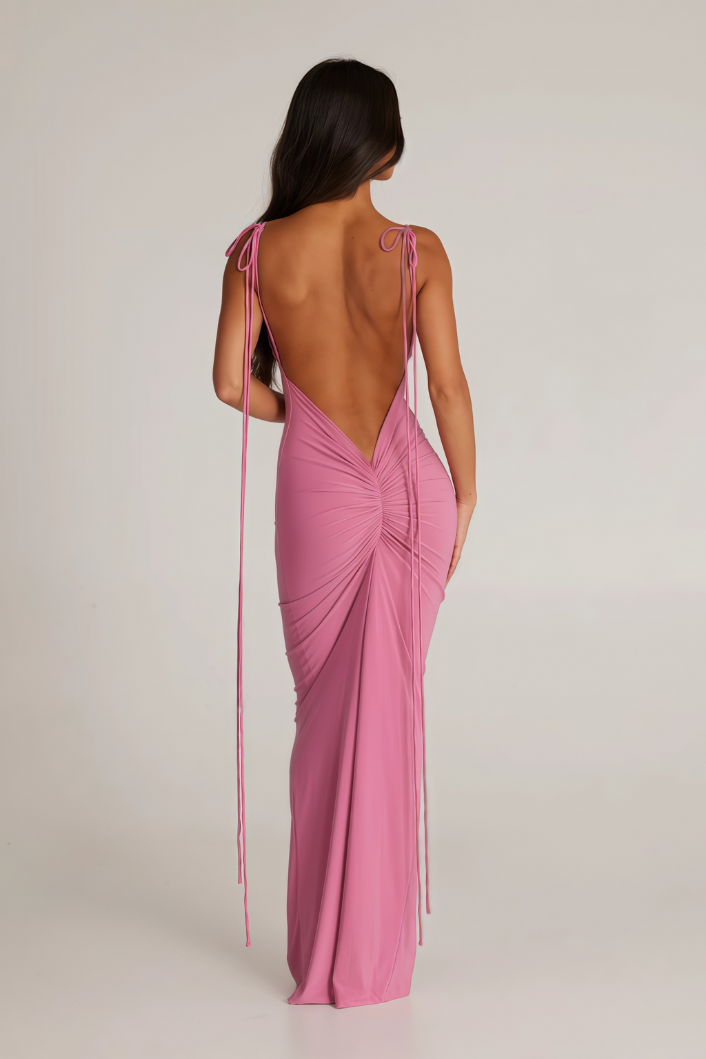 Laverda Pink Open Back Ruched Maxi Dress