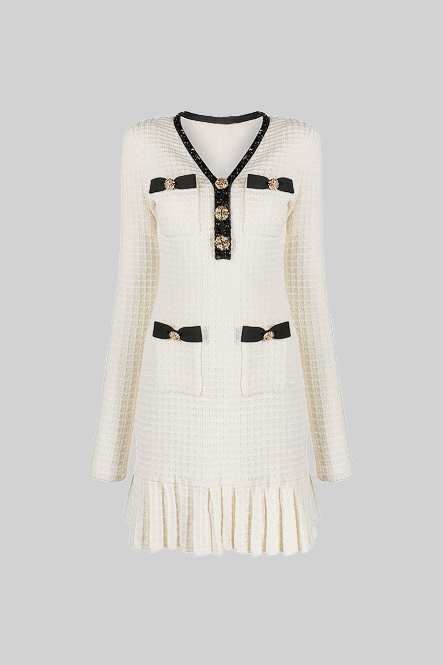 Textured Pattern Knit Mini Dress - Ivory