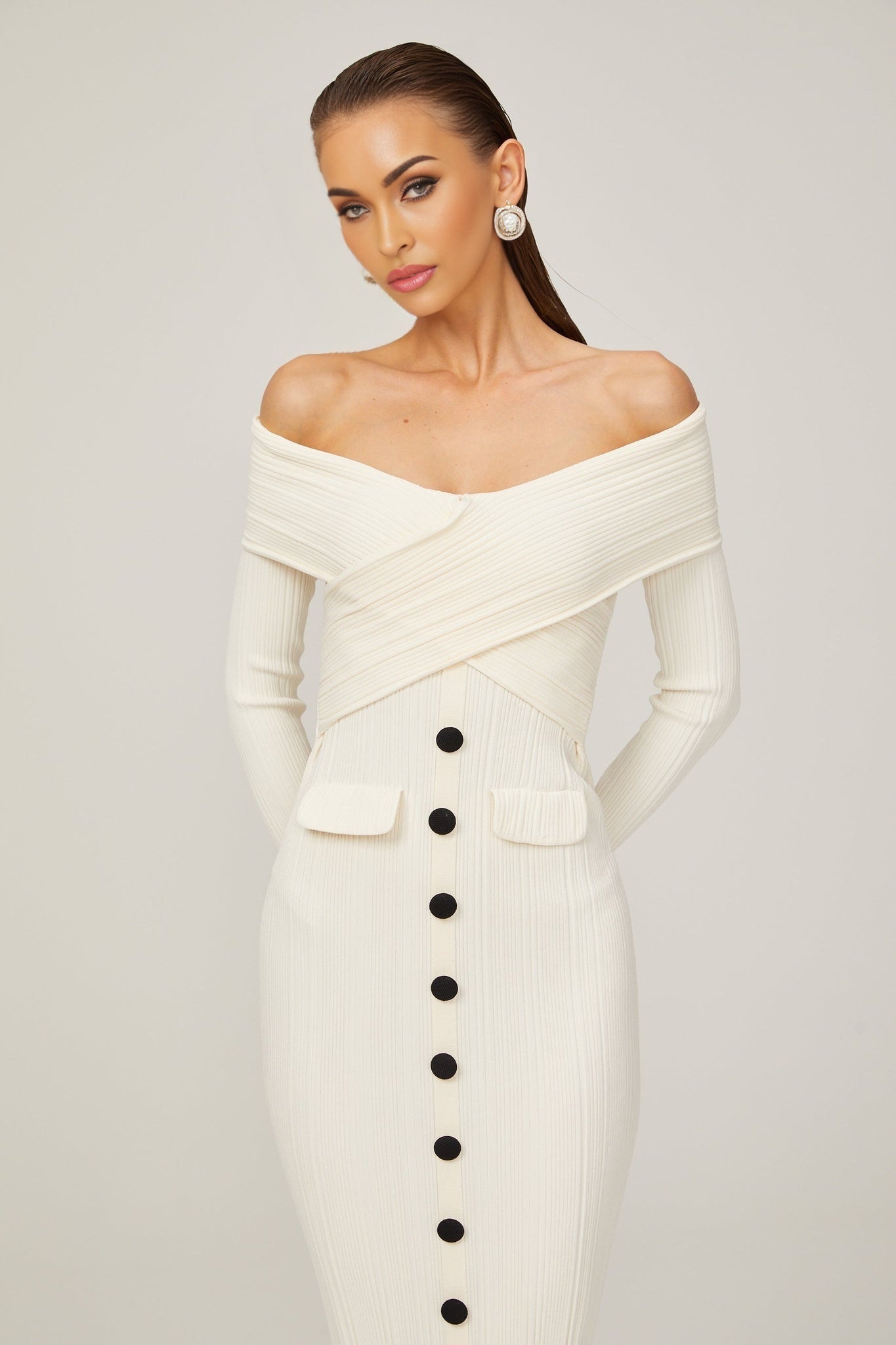Arianna - White Rib Knit Midi Dress