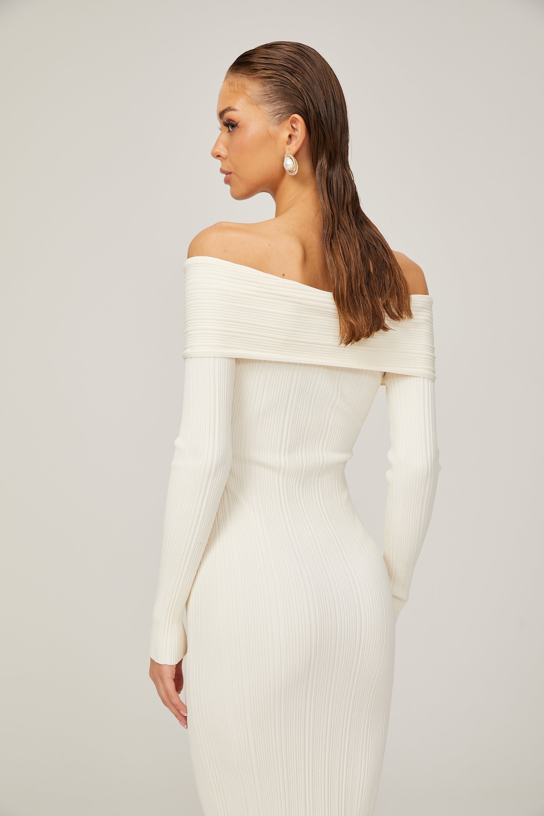 Arianna - White Rib Knit Midi Dress