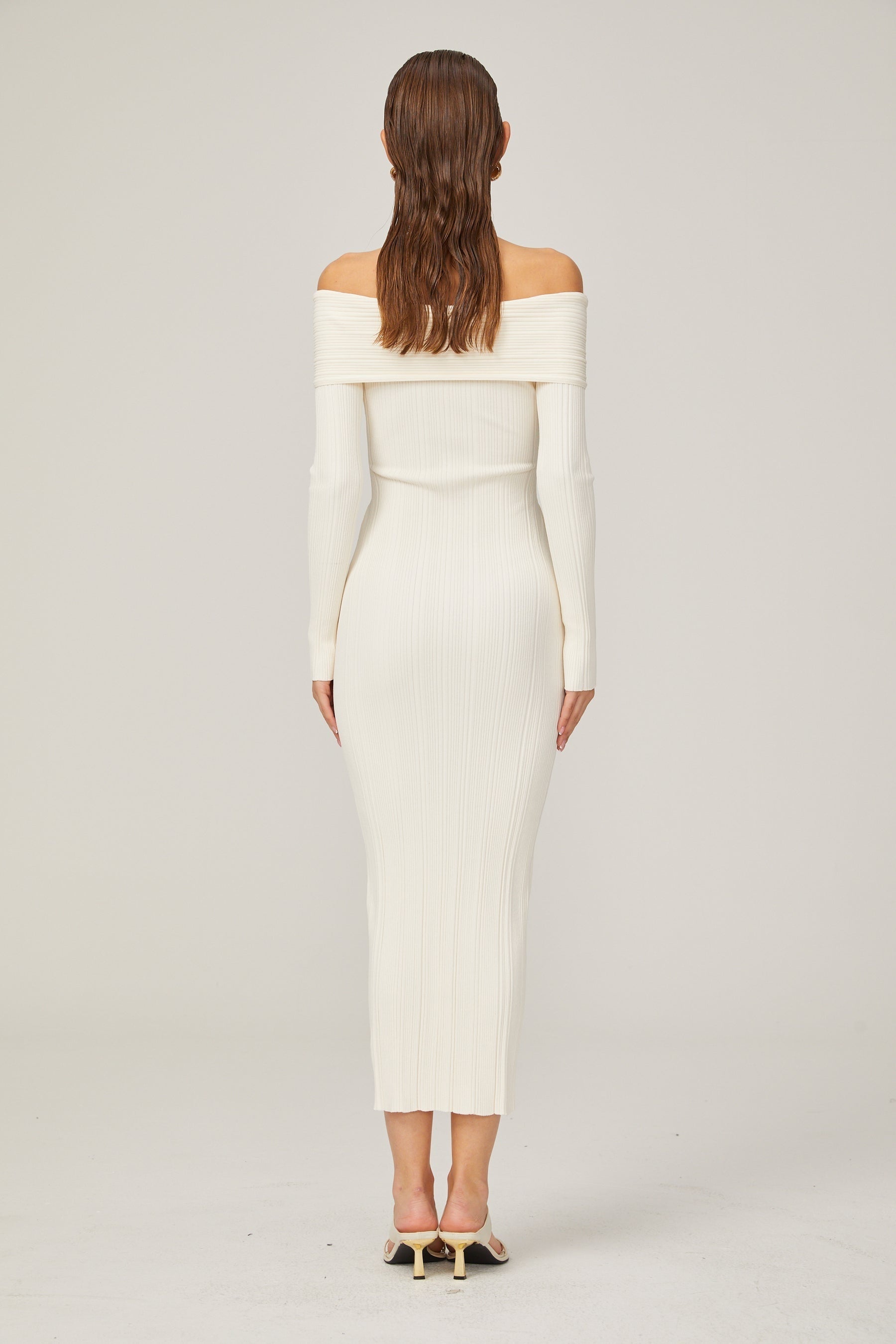 Arianna - White Rib Knit Midi Dress