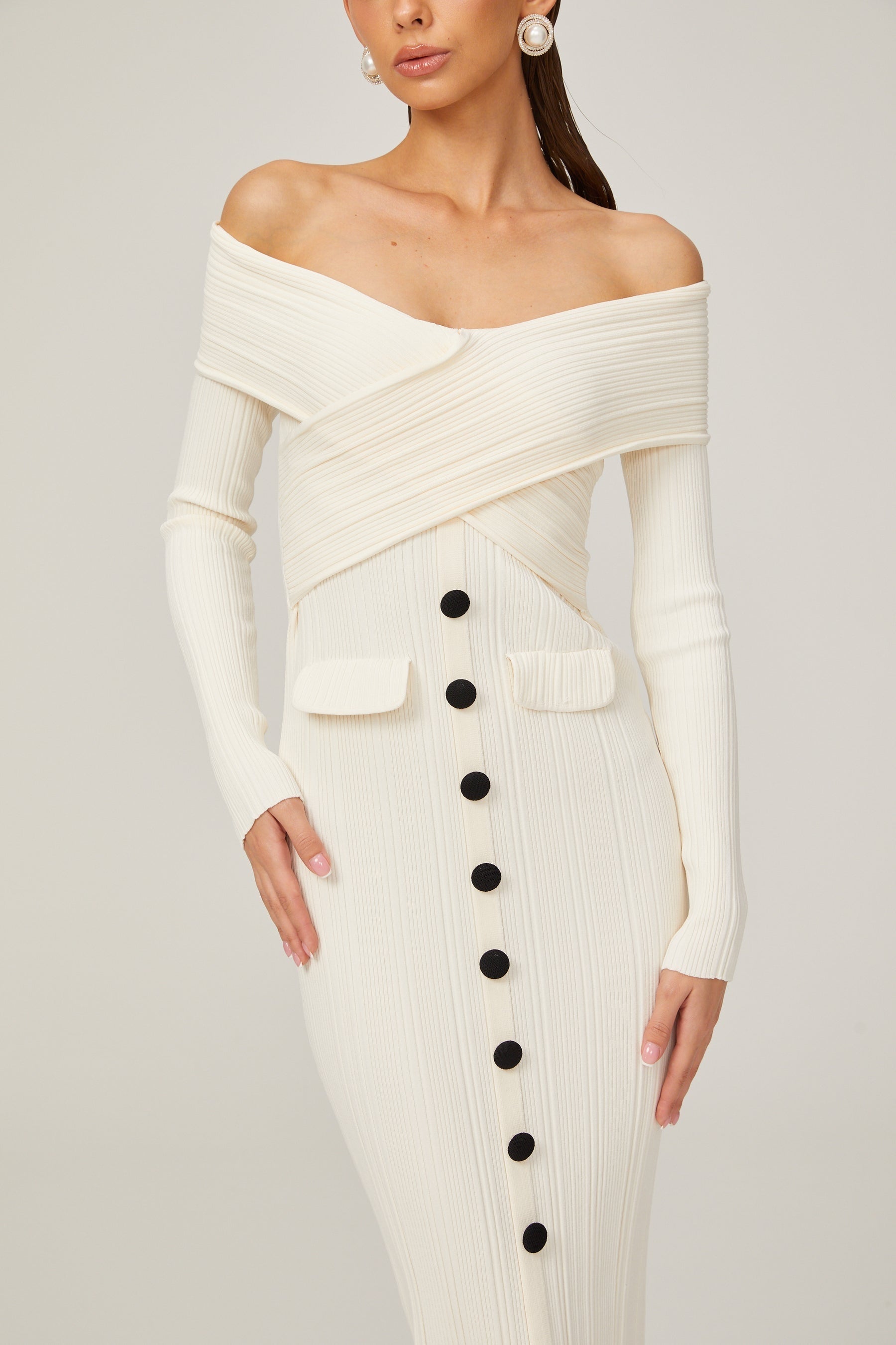 Arianna - White Rib Knit Midi Dress