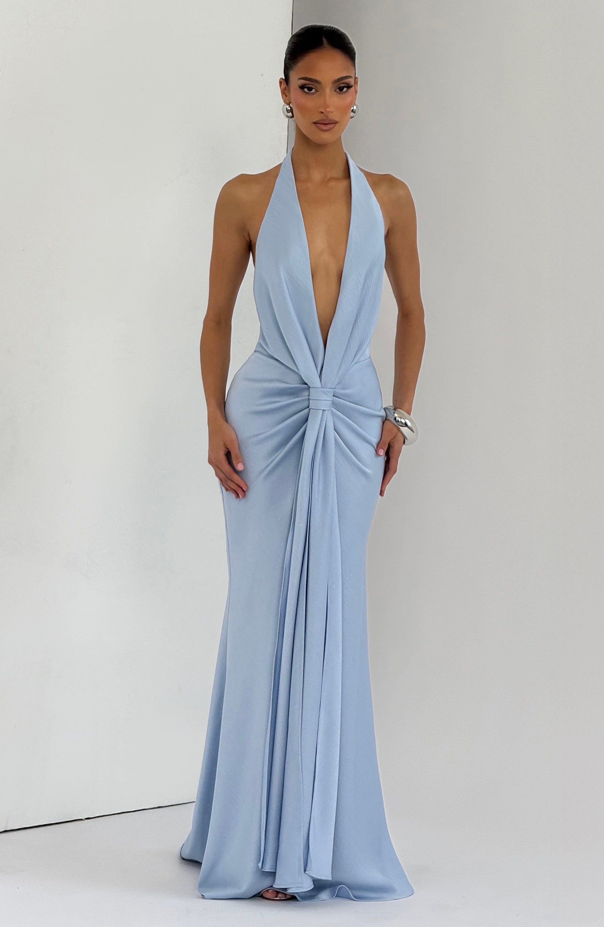 Linette Satin Maxi Dress - Glacier Blue