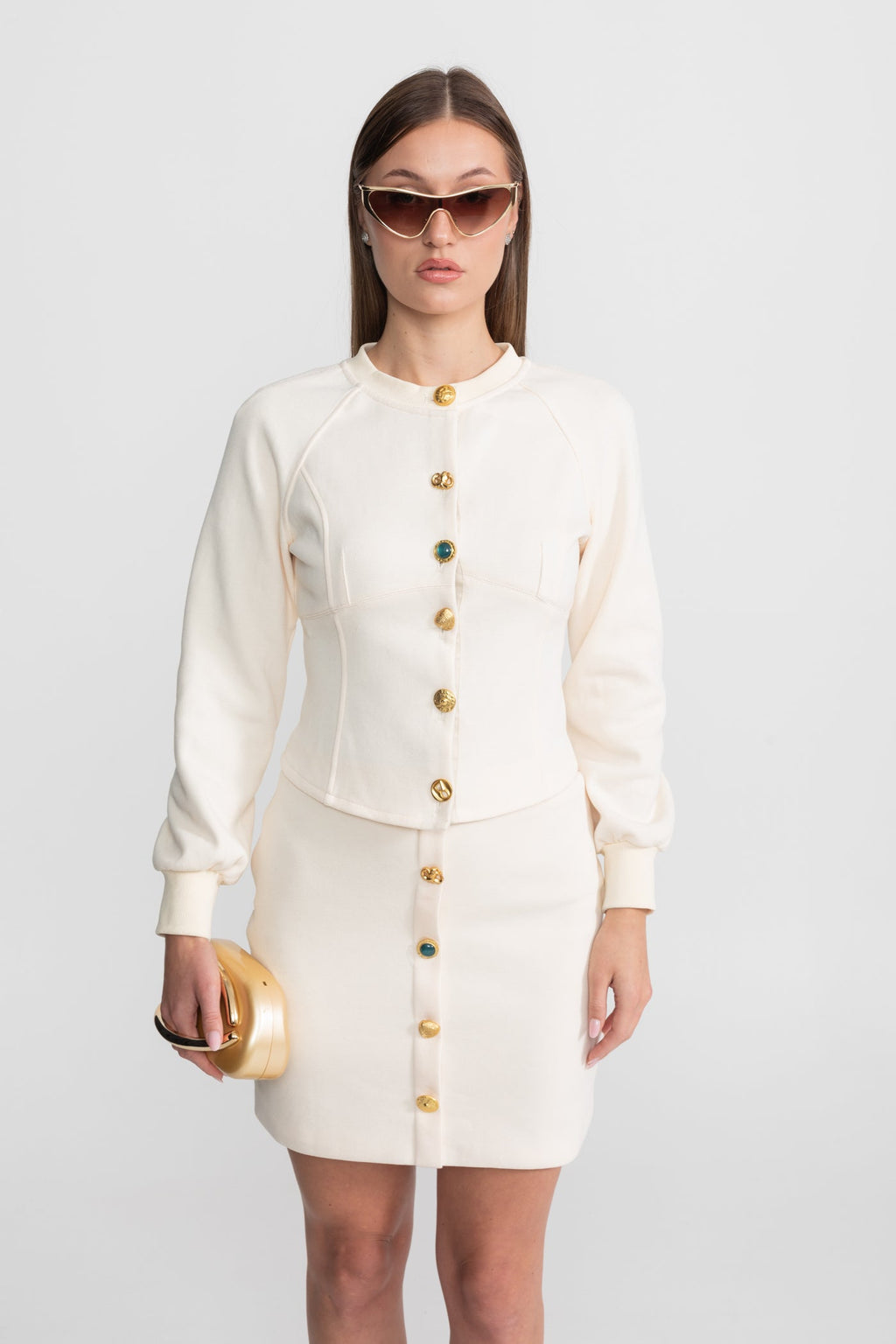 Embellished Button Co-ord Set – Ivory