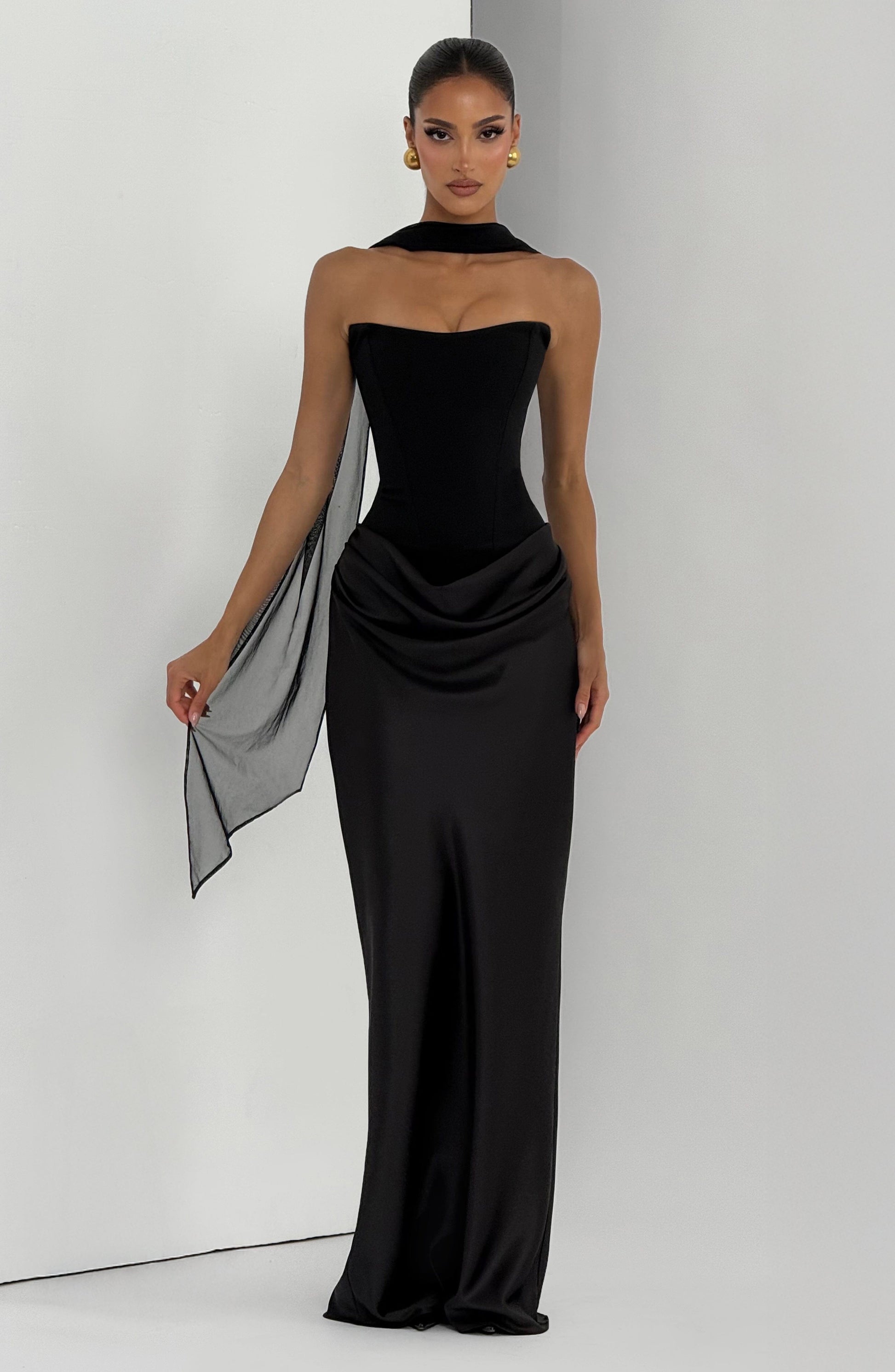 Maggie Lace-up Back Maxi Dress - Black