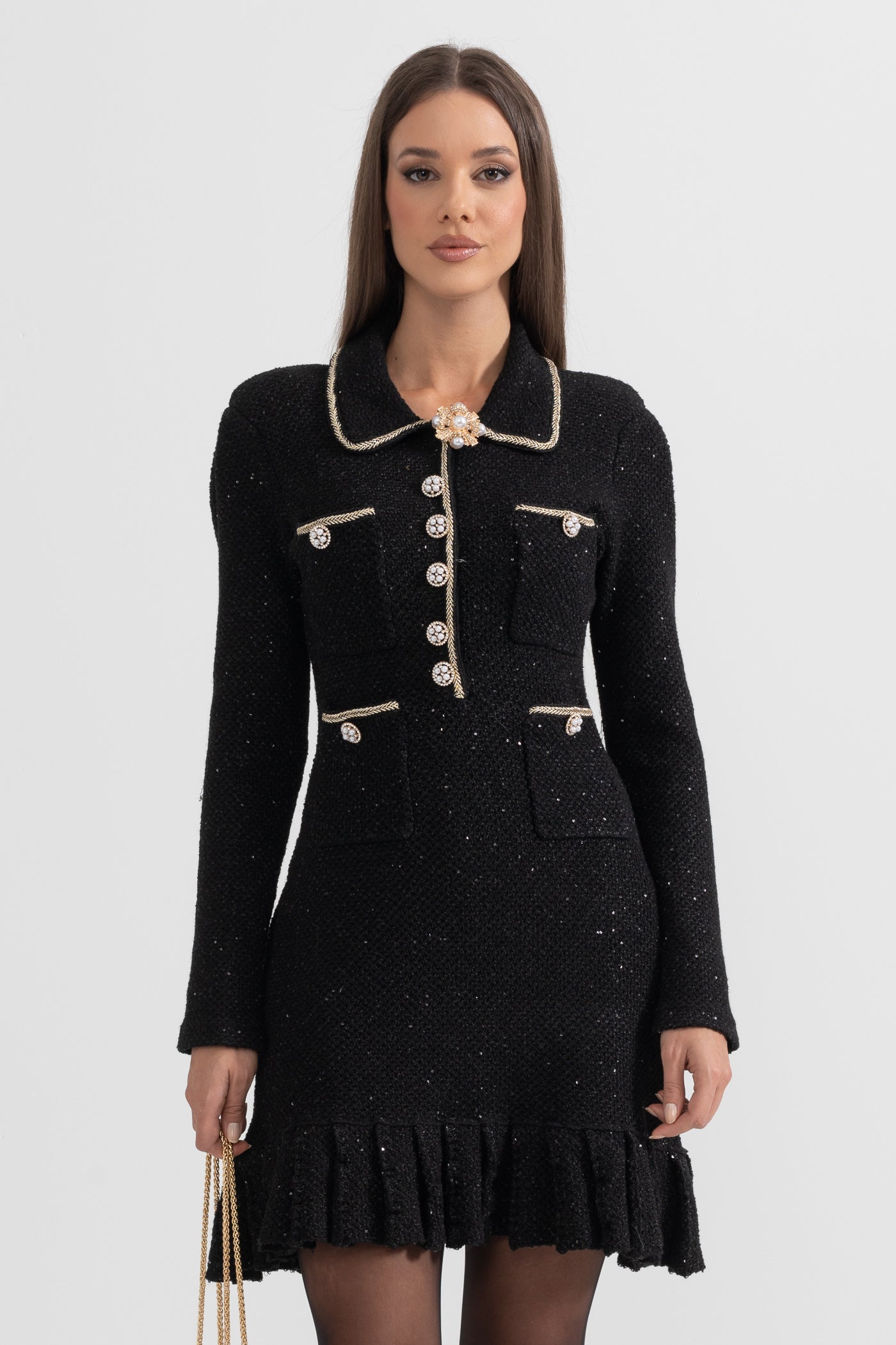 Knit Textured Mini Dress - Black