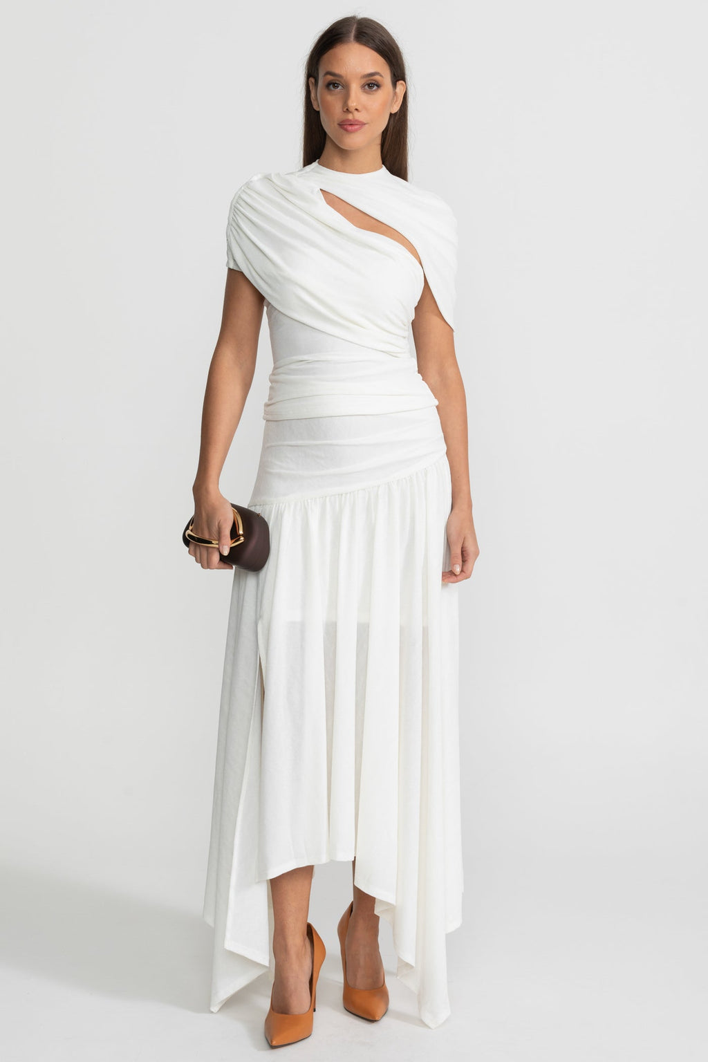 Asymmetric Jersey Co-Ord with Cutout Detail - White