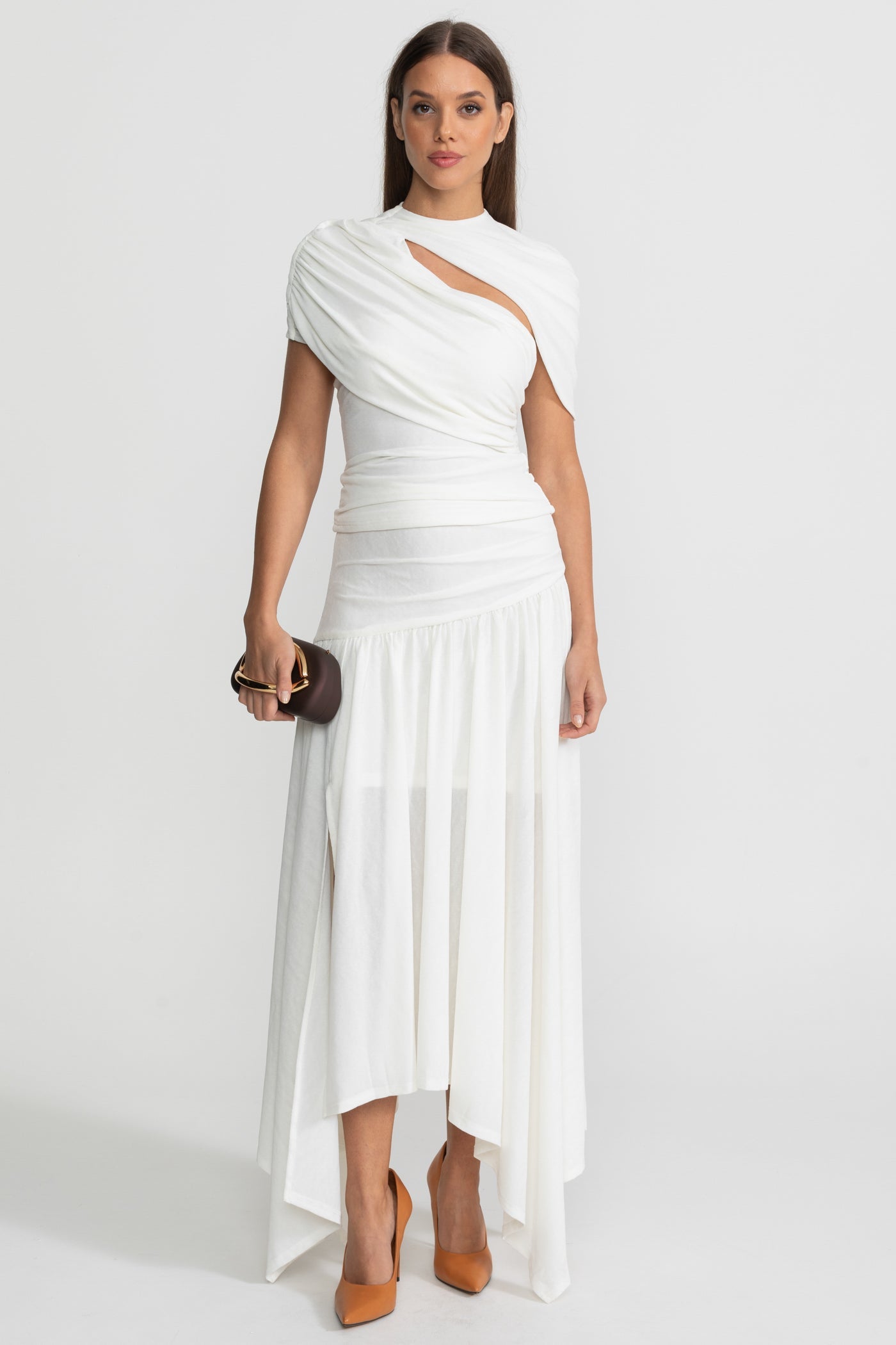 Asymmetric Jersey Co-Ord with Cutout Detail - White