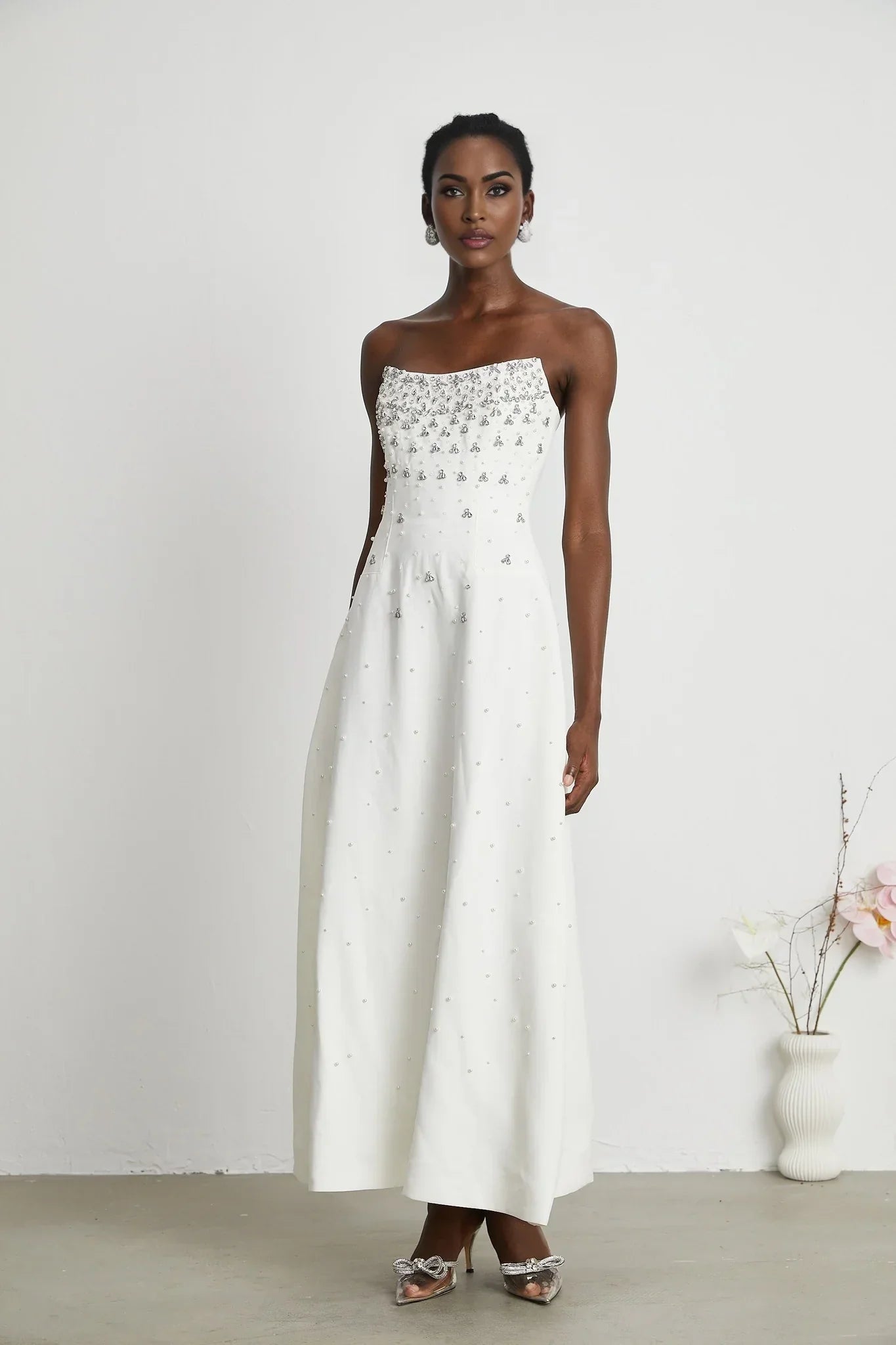 Abigail - White Pearl Maxi Dress