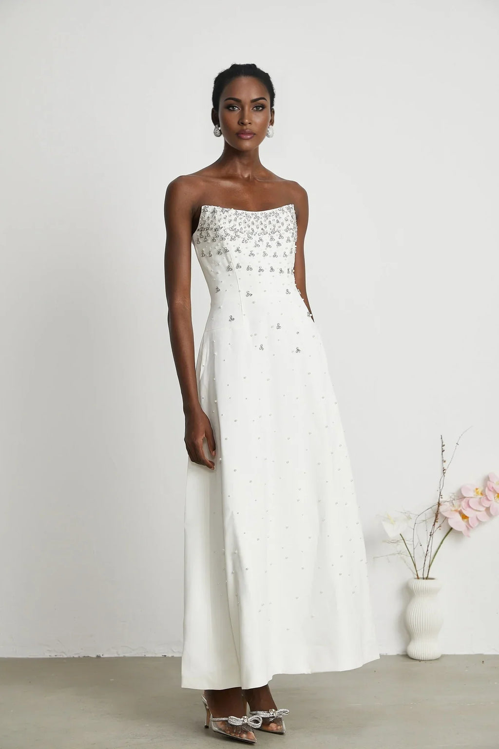 Abigail - White Pearl Maxi Dress