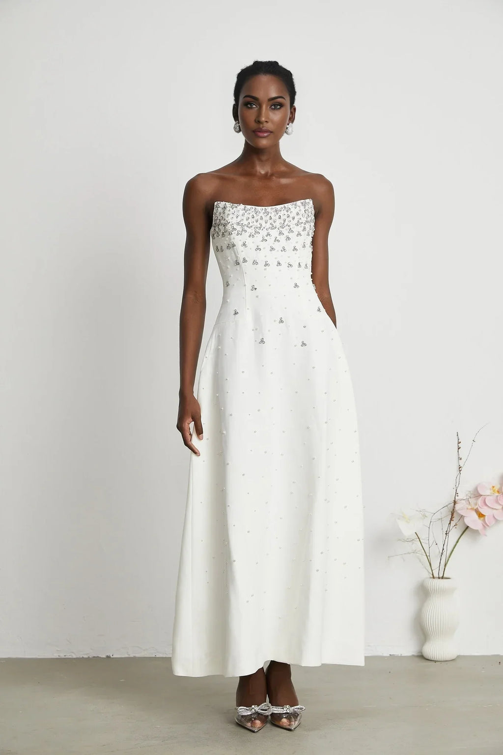 Abigail - White Pearl Maxi Dress