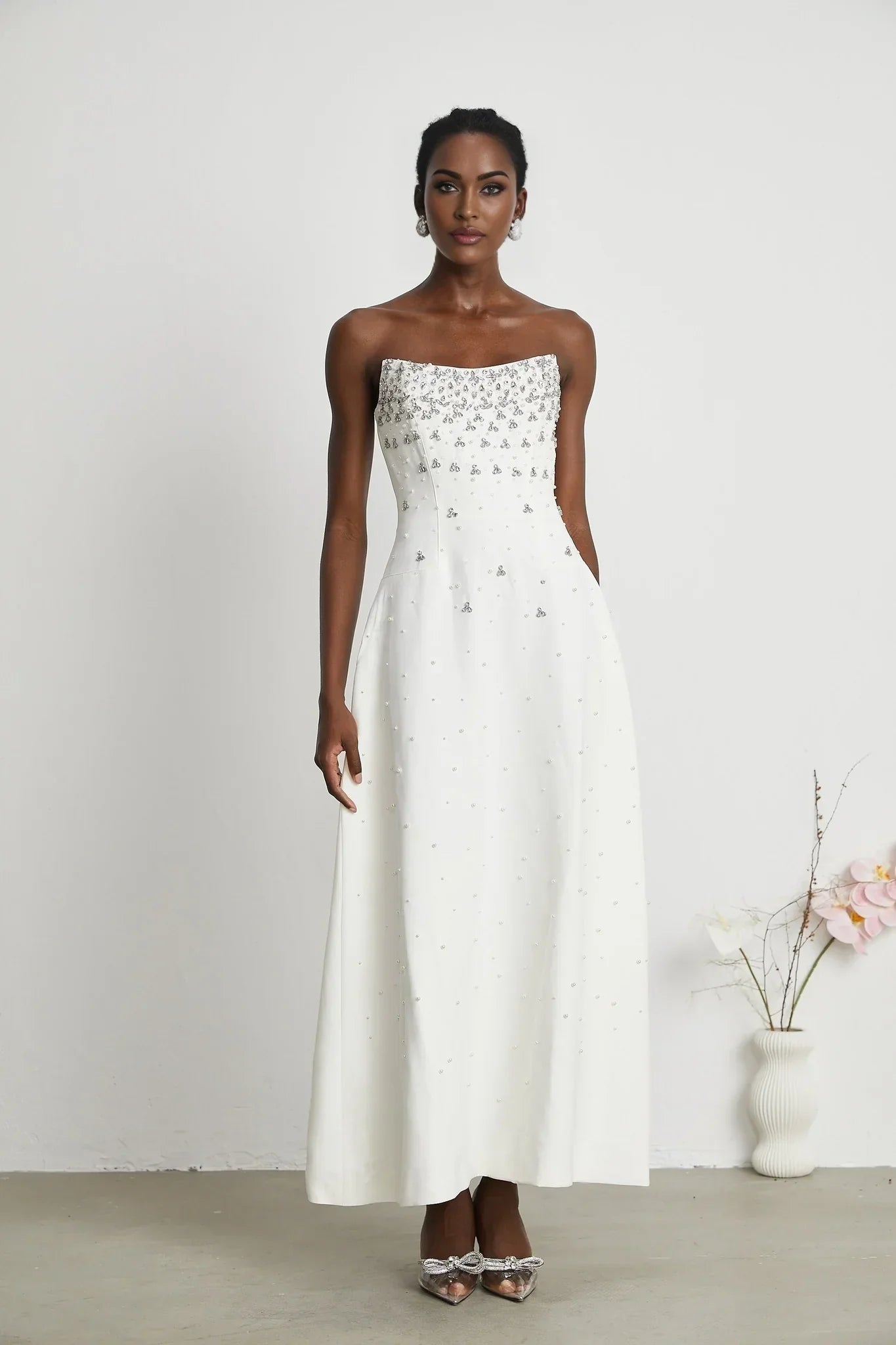 Abigail - White Pearl Maxi Dress